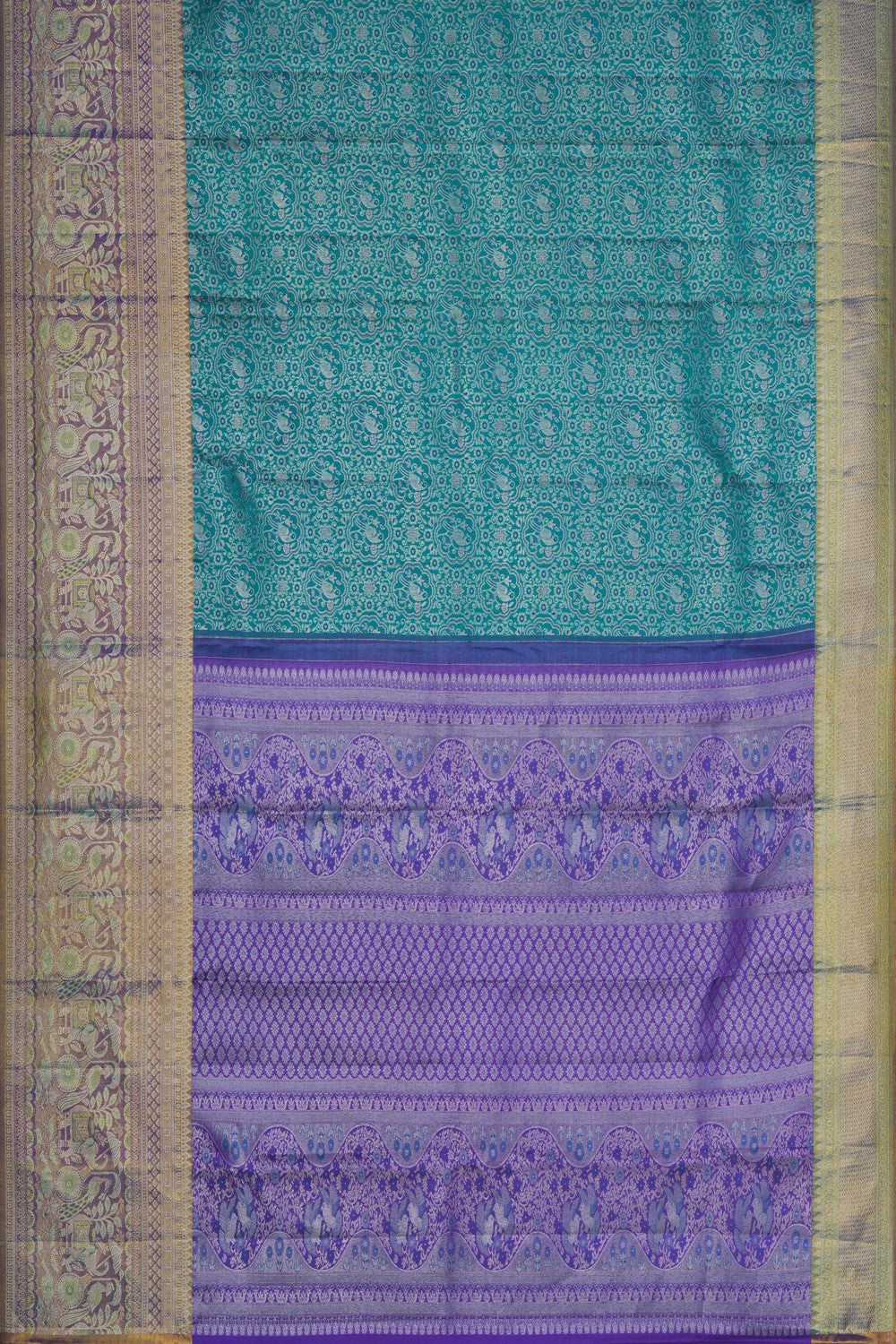 Image of A Teal Blue Brocade Kanjivaram Silk Saree