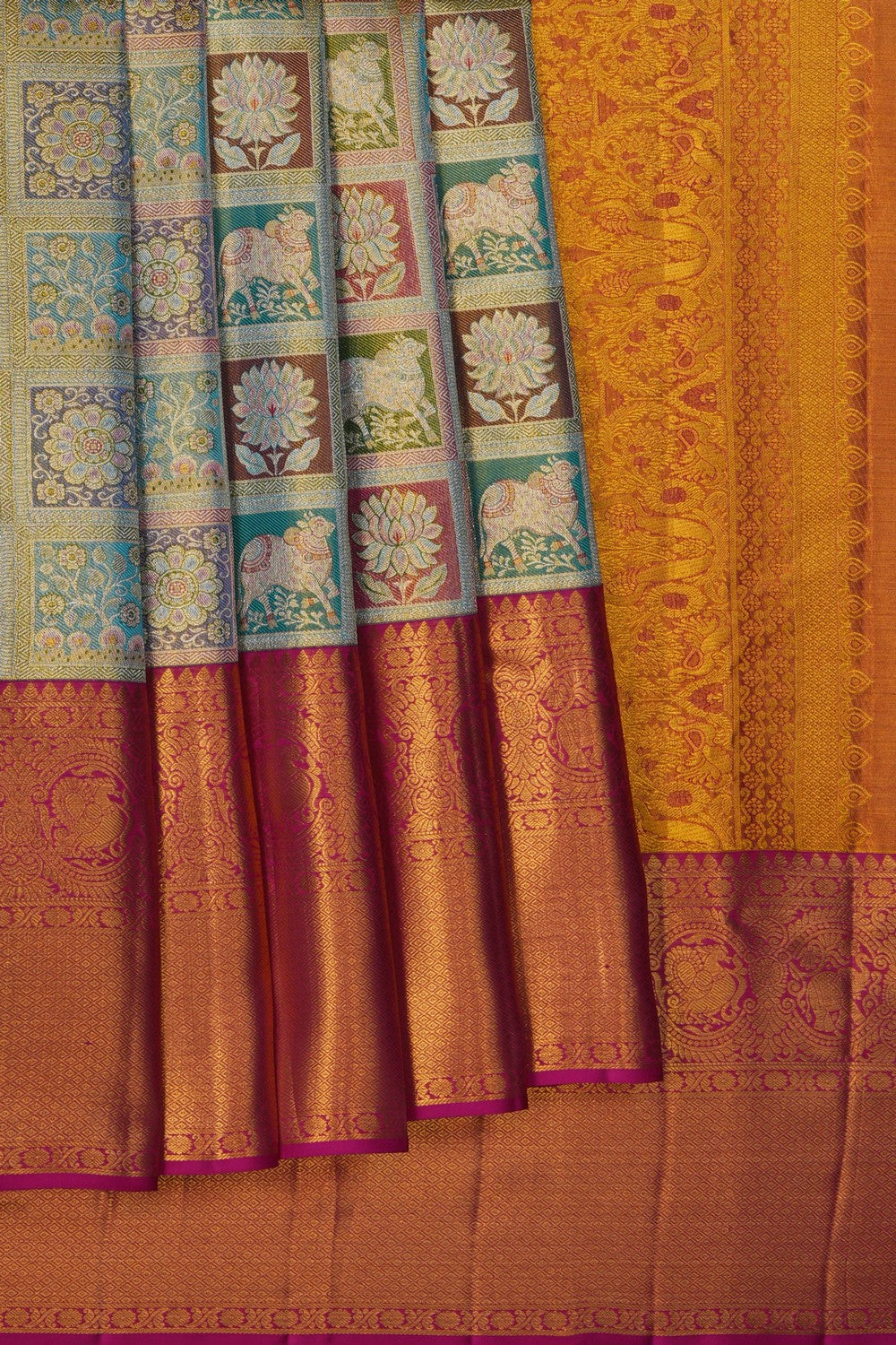 Image of A Blue Tissue Brocade Kanjivaram Silk Saree
