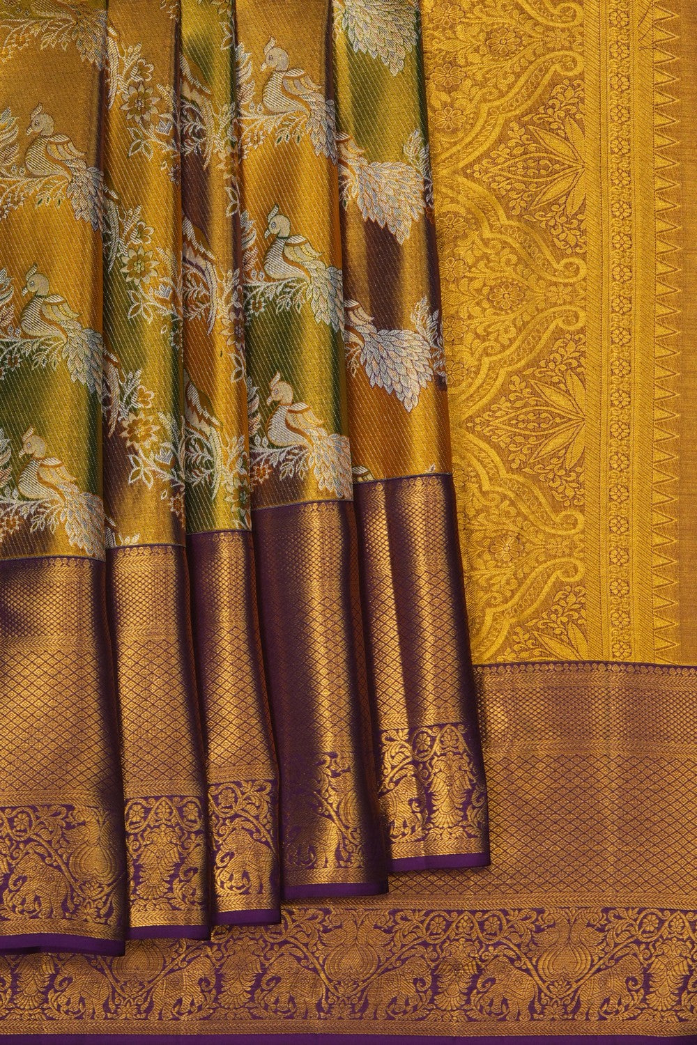Image of Metallic Gold Tissue Brocade Kanjivaram Silk Saree