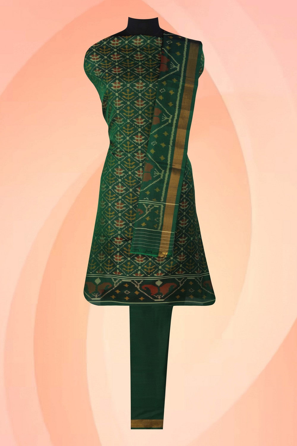 Image of Rajkot Patola Silk Unstitched Suit With Dupatta (3 Pcs Set)