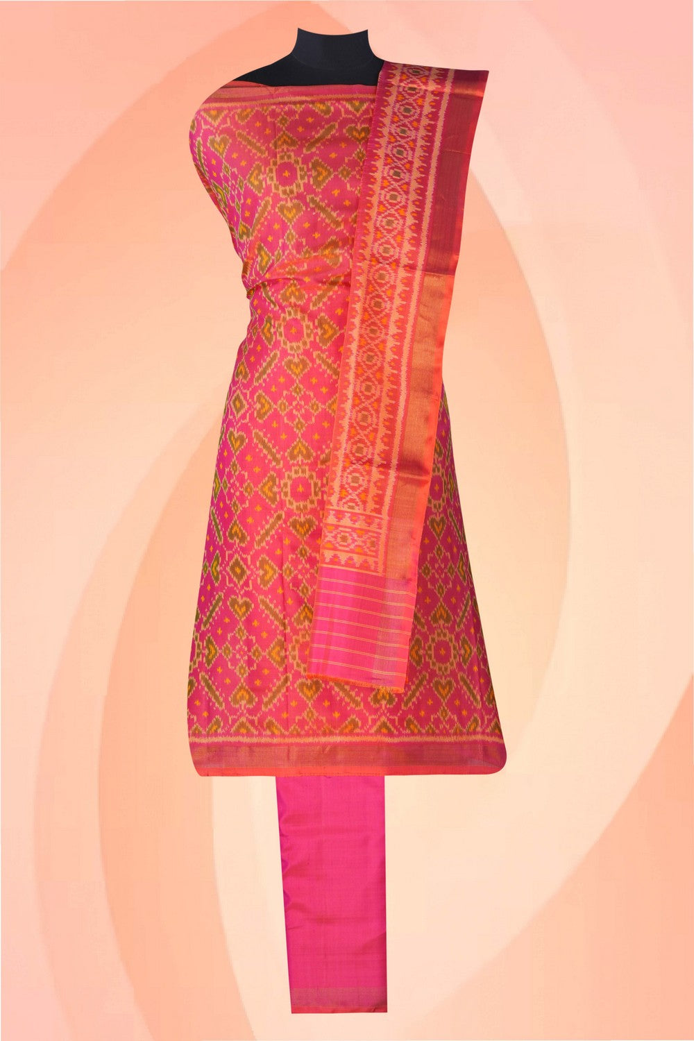 Image of Rajkot Patola Silk Unstitched Suit With Dupatta (3 Pcs Set)