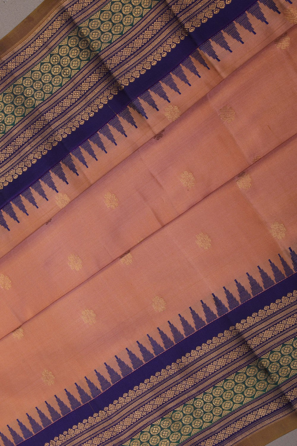 Image of Gadwal Silk Peach Saree