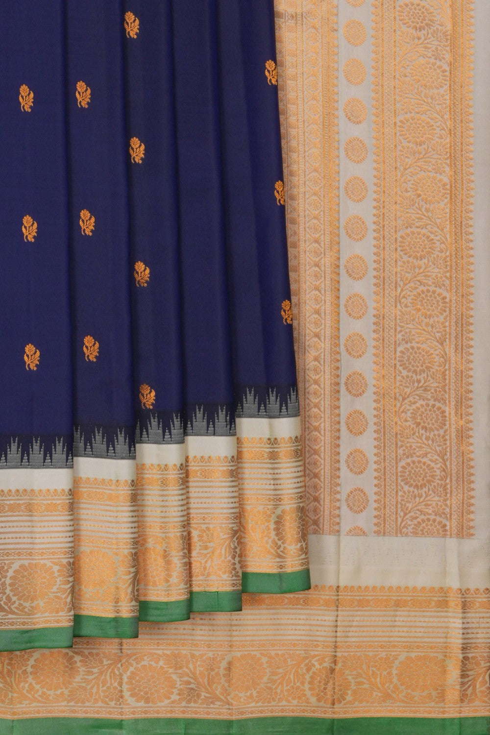 Image of Gadwal Silk Navy Blue Saree