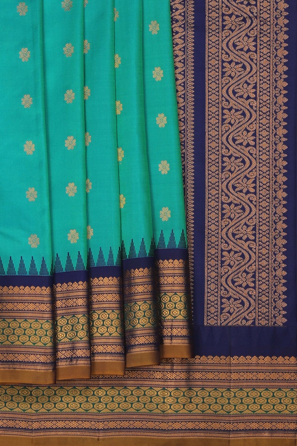 Image of Gadwal Silk Teal Green Saree