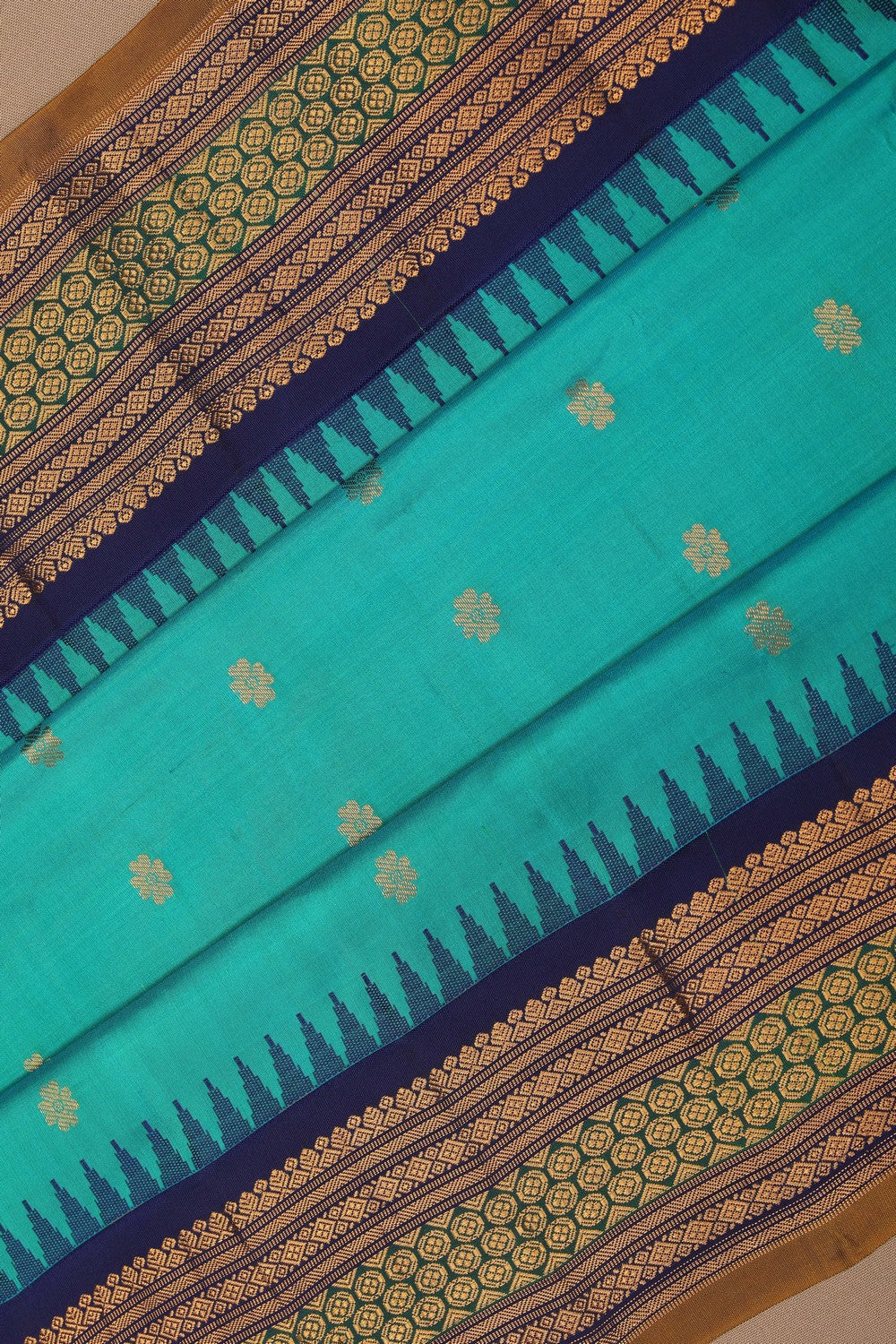 Image of Gadwal Silk Teal Green Saree