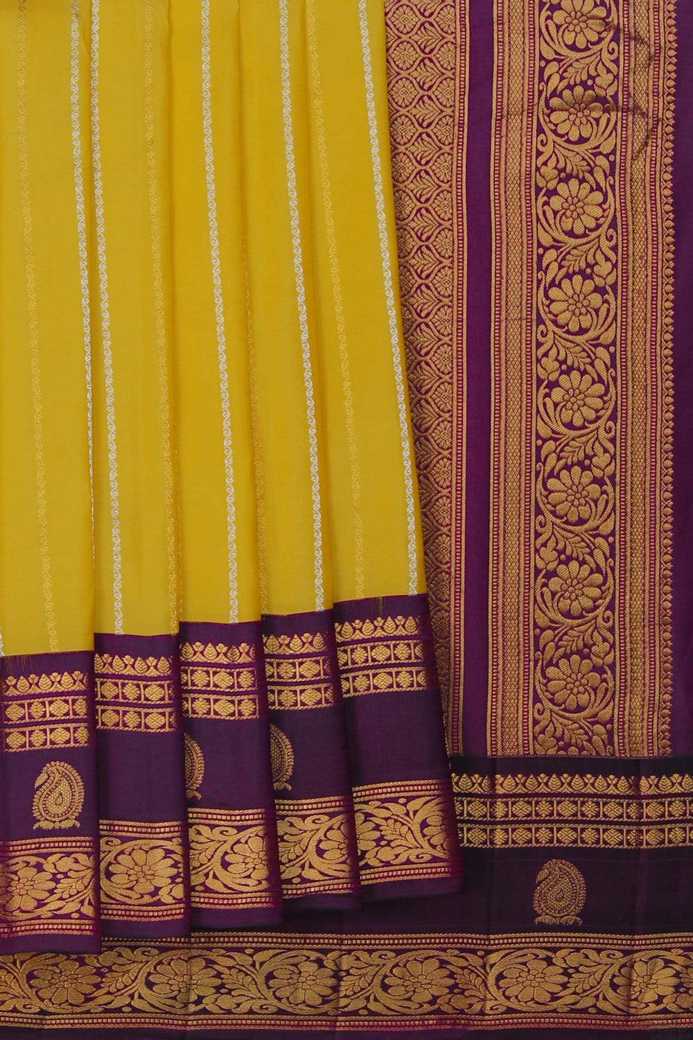 Image of Gadwal Silk Luxurious Yellow Saree