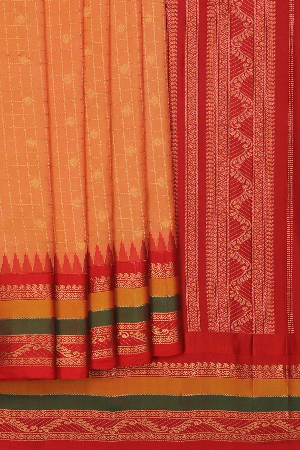Image of Gadwal Silk Peach Saree