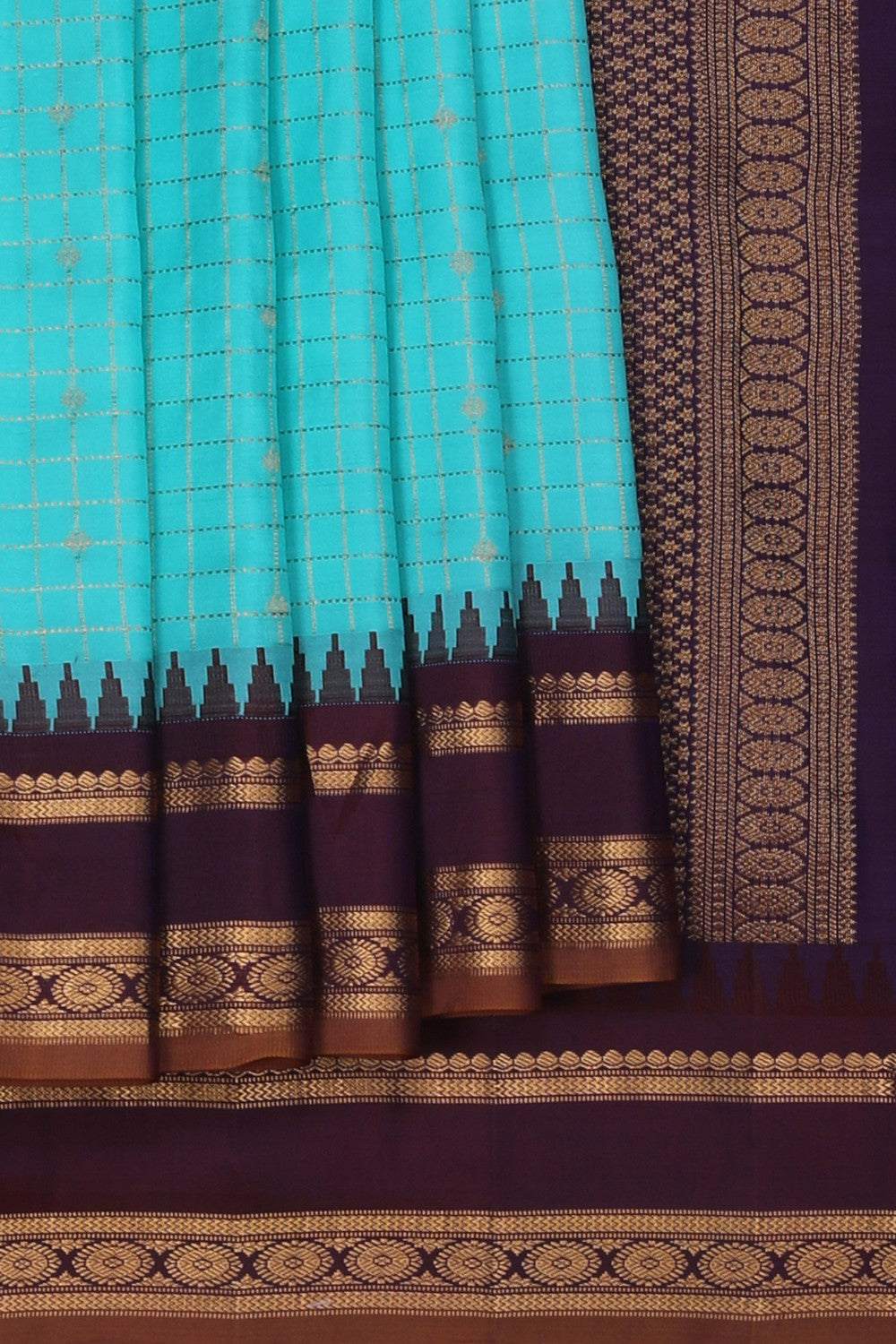 Image of Gadwal Silk Turquoise Green Saree