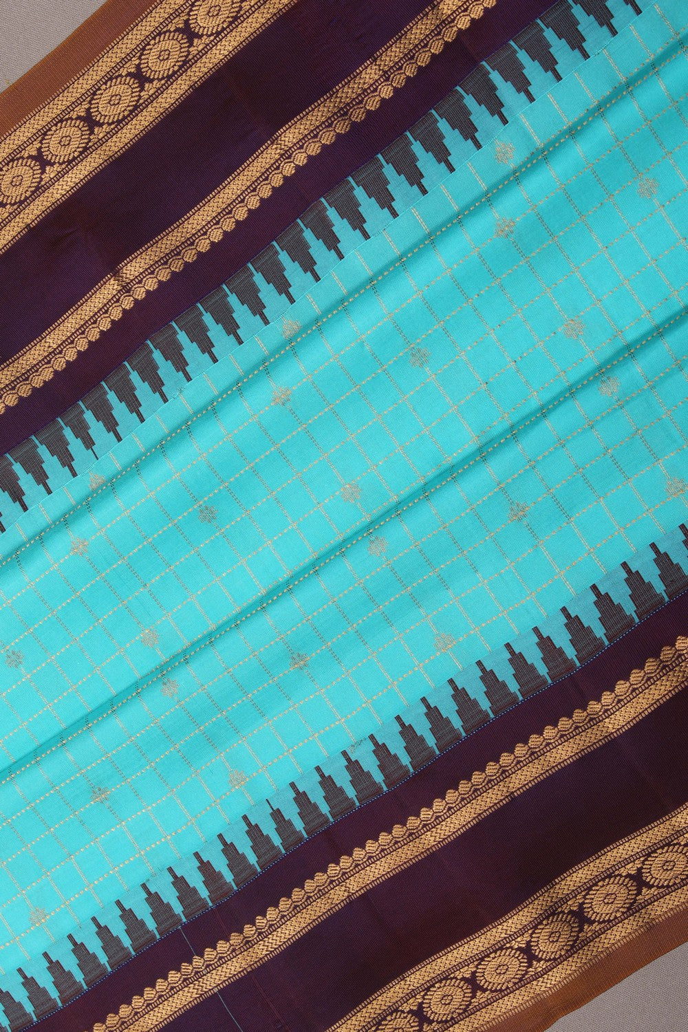 Image of Gadwal Silk Turquoise Green Saree