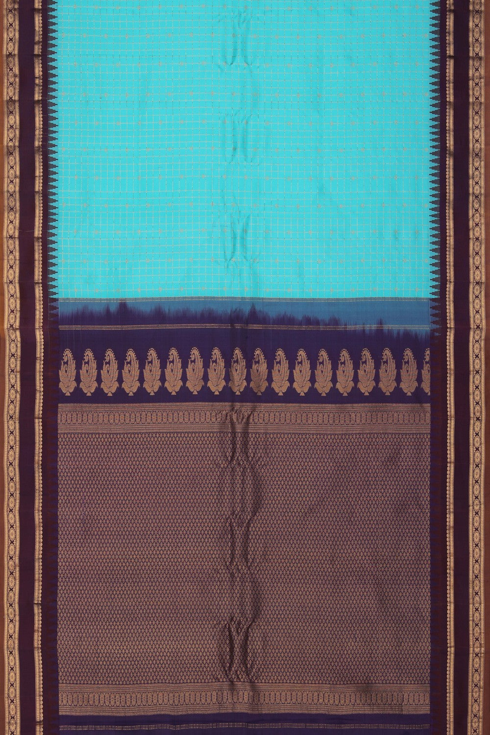 Image of Gadwal Silk Turquoise Green Saree