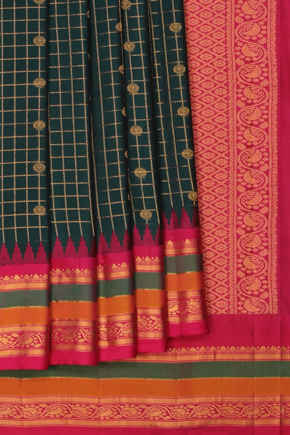 Image of Gadwal Silk Peacock-Green Saree
