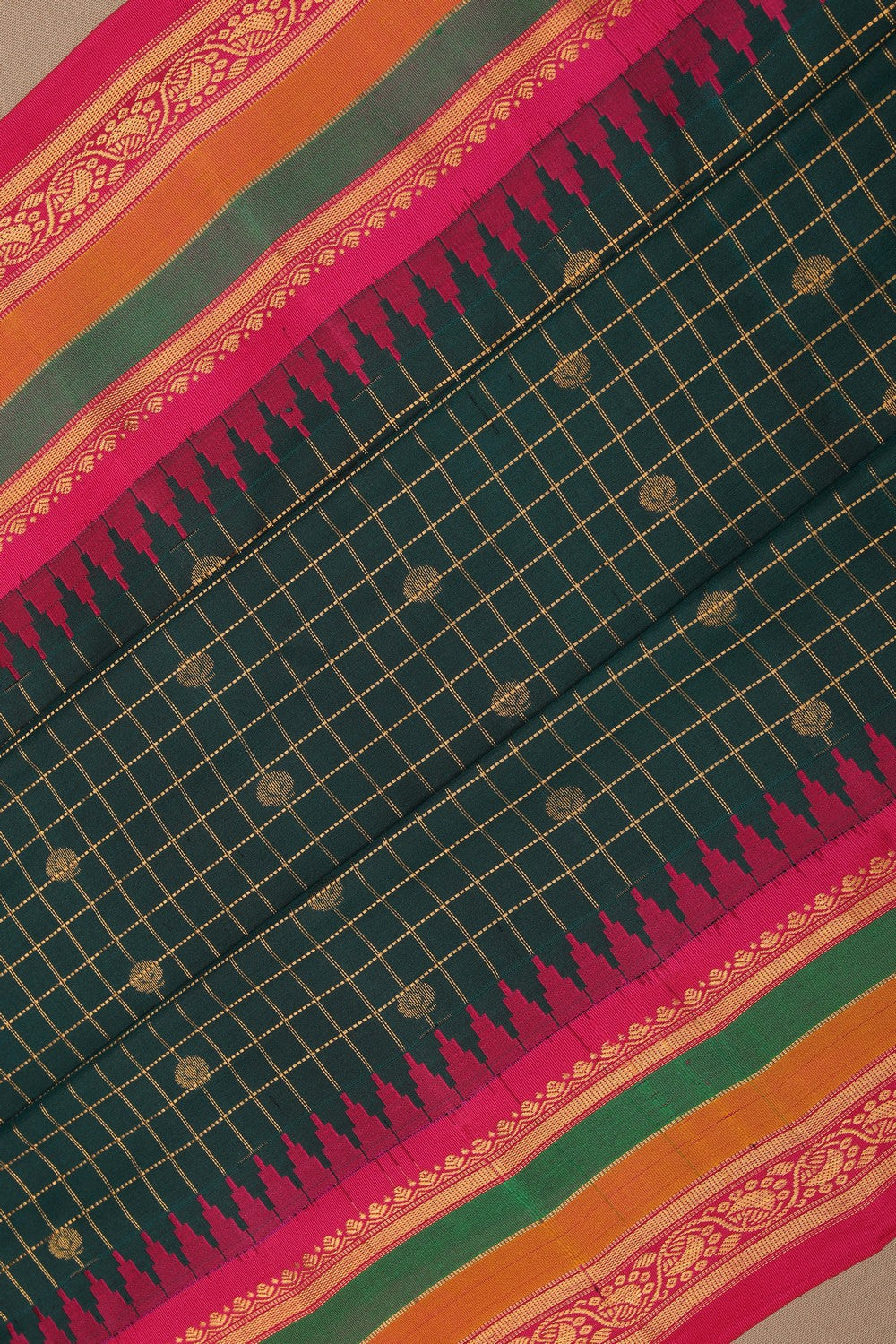 Image of Gadwal Silk Peacock-Green Saree