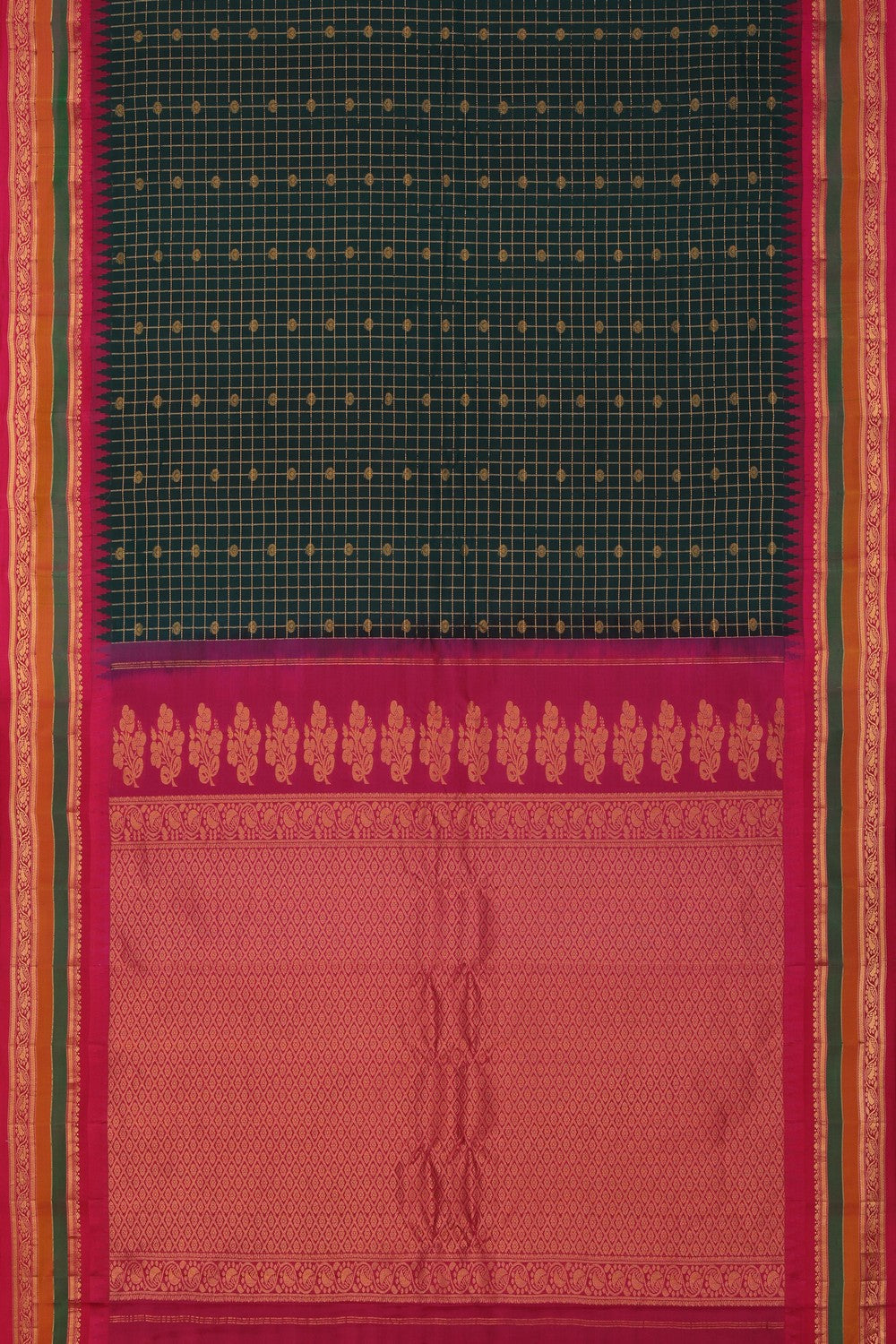 Image of Gadwal Silk Peacock-Green Saree