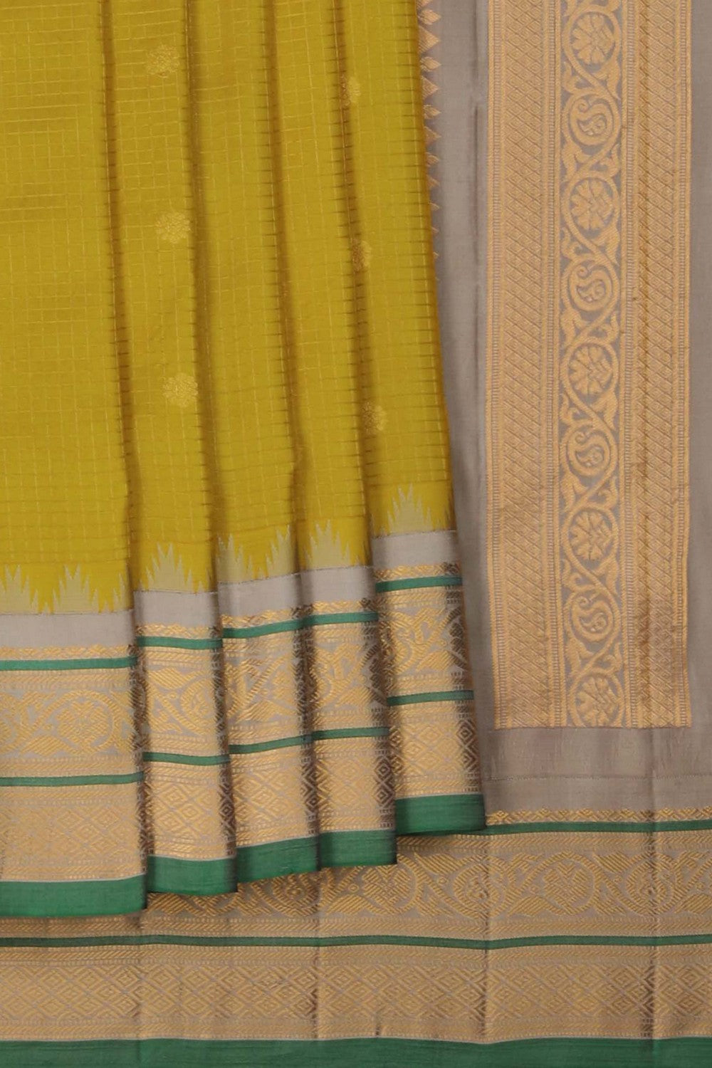 Image of Gadwal Silk Fenugreek-Yellow Saree