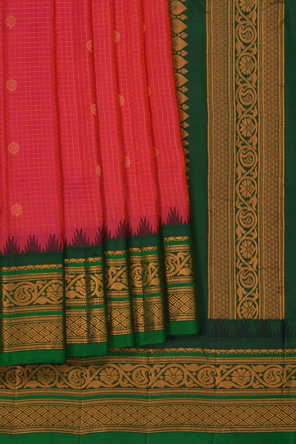 Image of Gadwal Silk Kattam Pink Saree