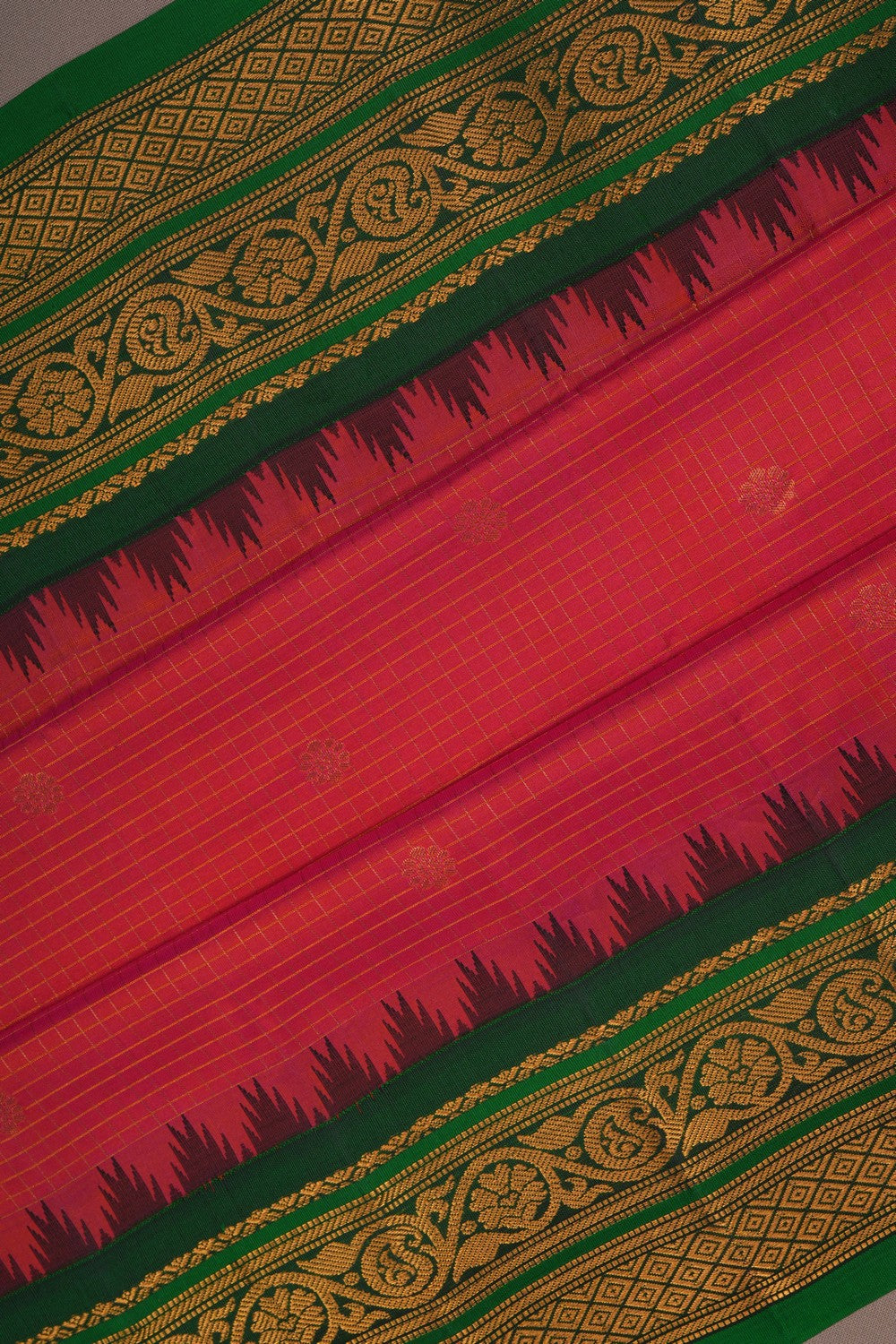 Image of Gadwal Silk Kattam Pink Saree