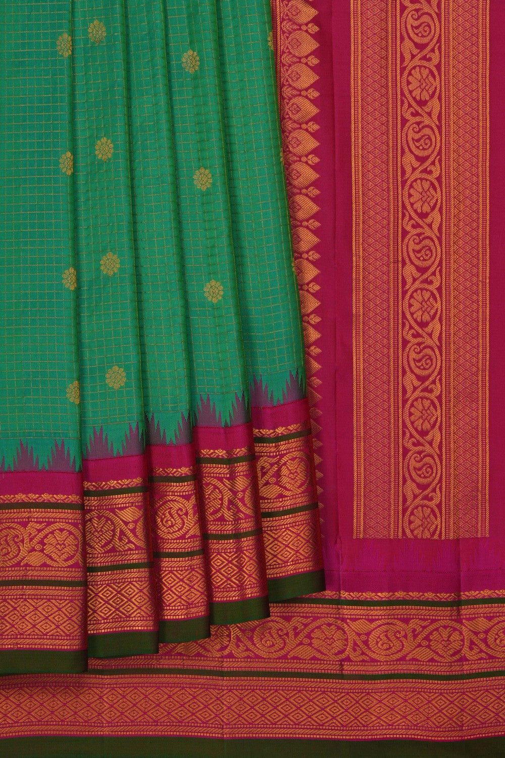 Image of Gadwal Silk Kattam Green Saree