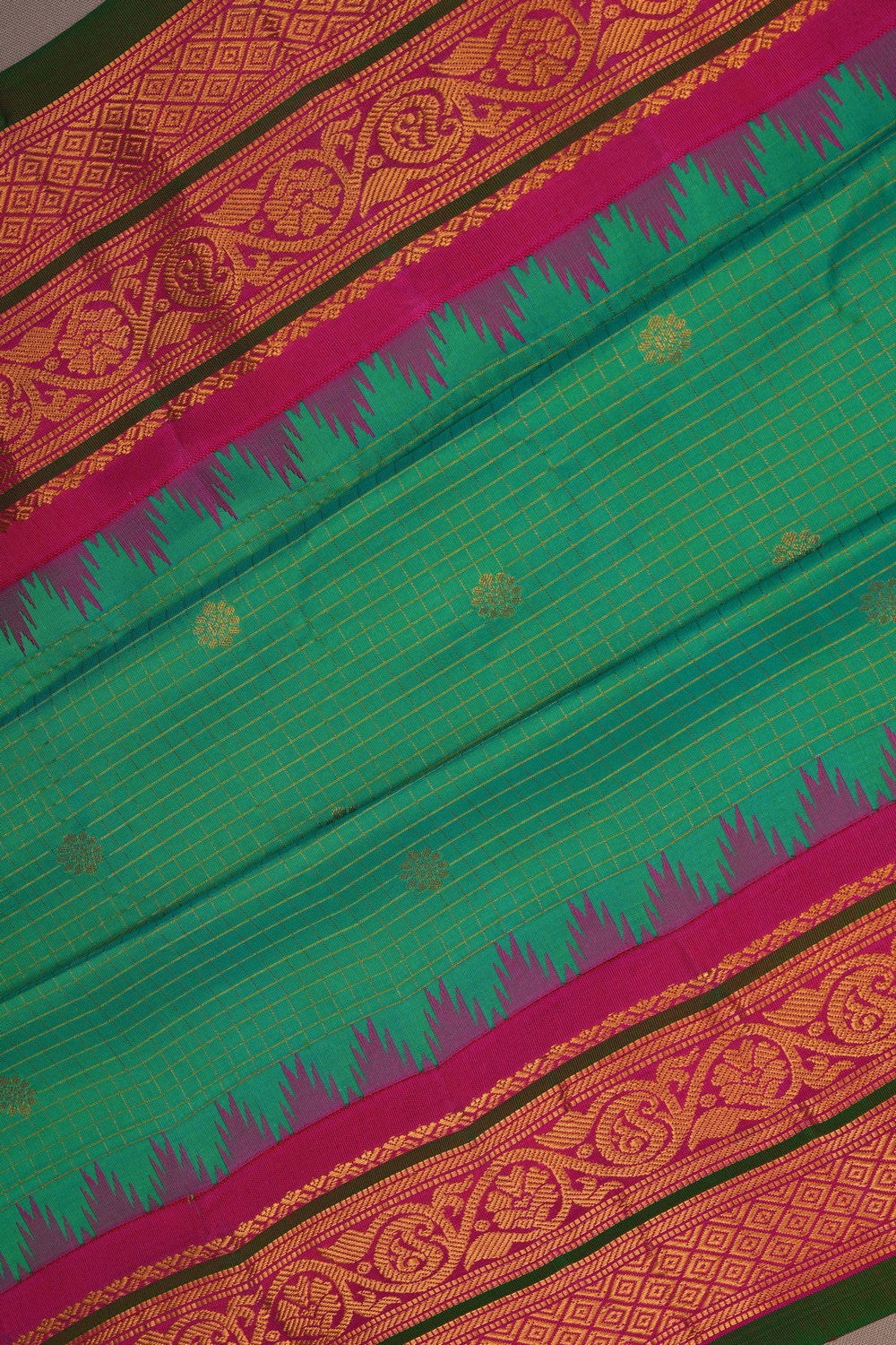 Image of Gadwal Silk Kattam Green Saree