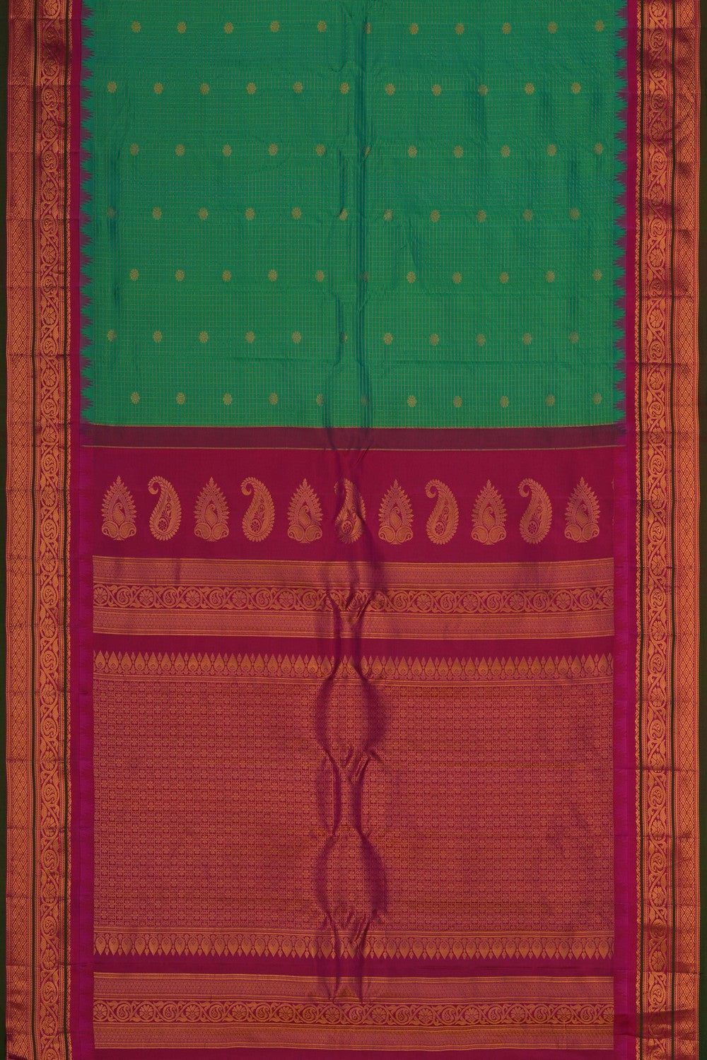 Image of Gadwal Silk Kattam Green Saree