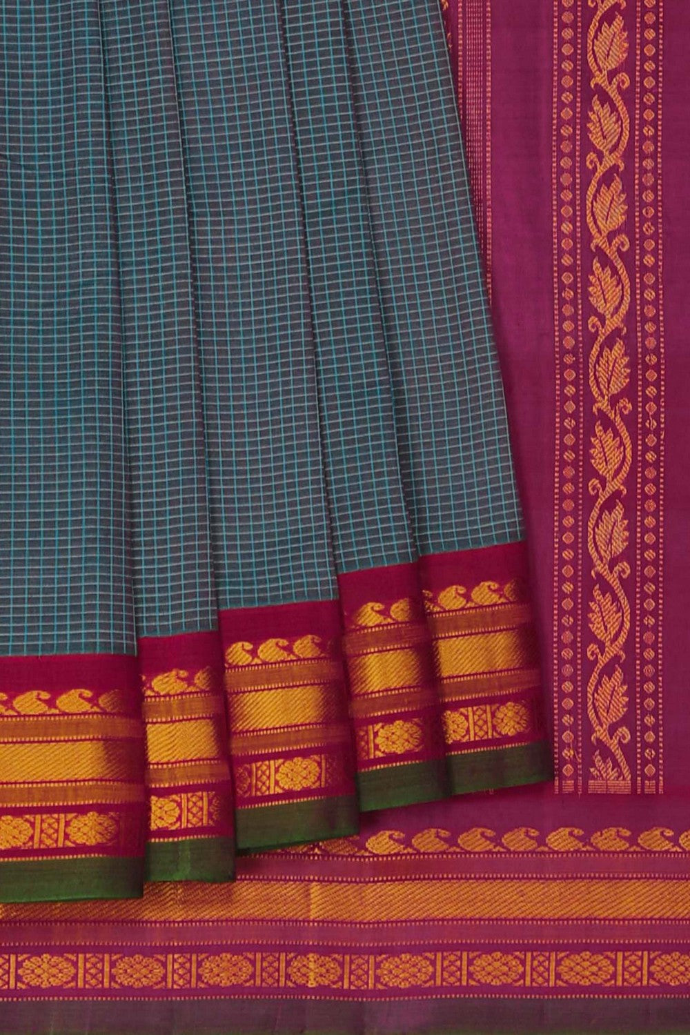 Image of Gadwal Cotton Blue Saree