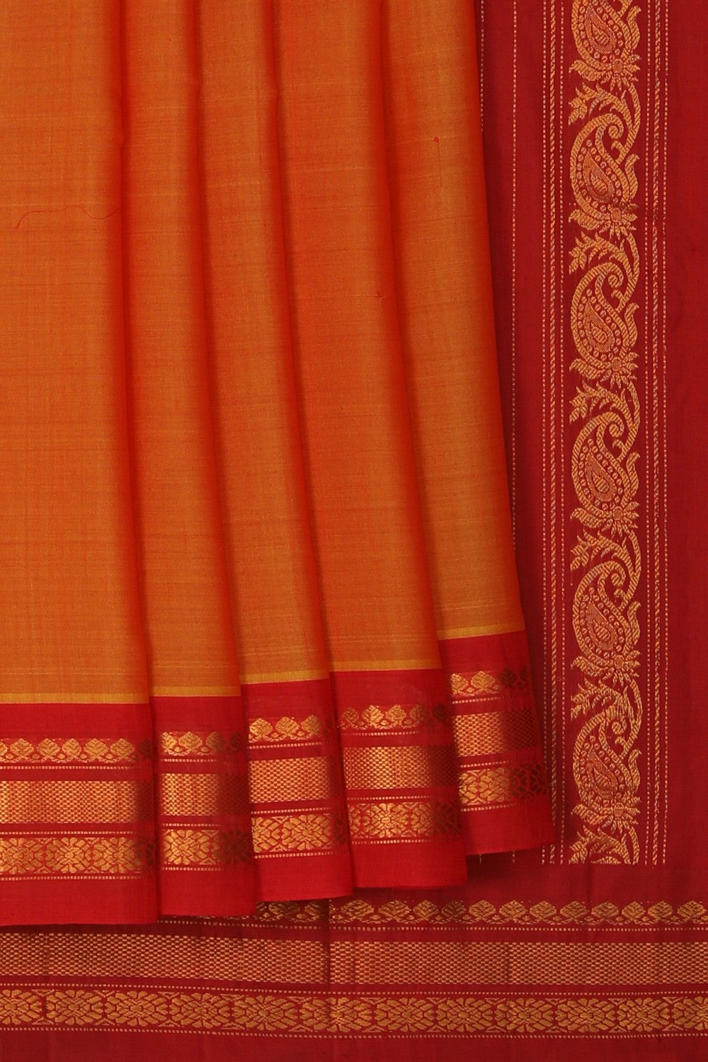 Image of Gadwal Cotton Orange Saree