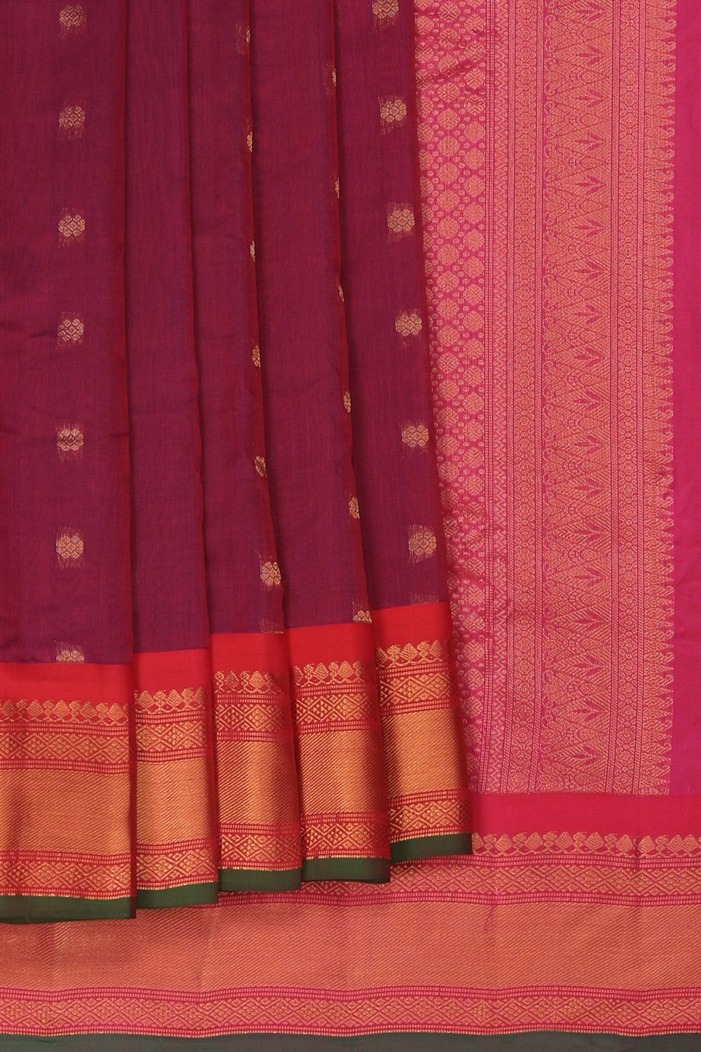 Image of Gadwal Silk Cotton Plum-Pink Saree