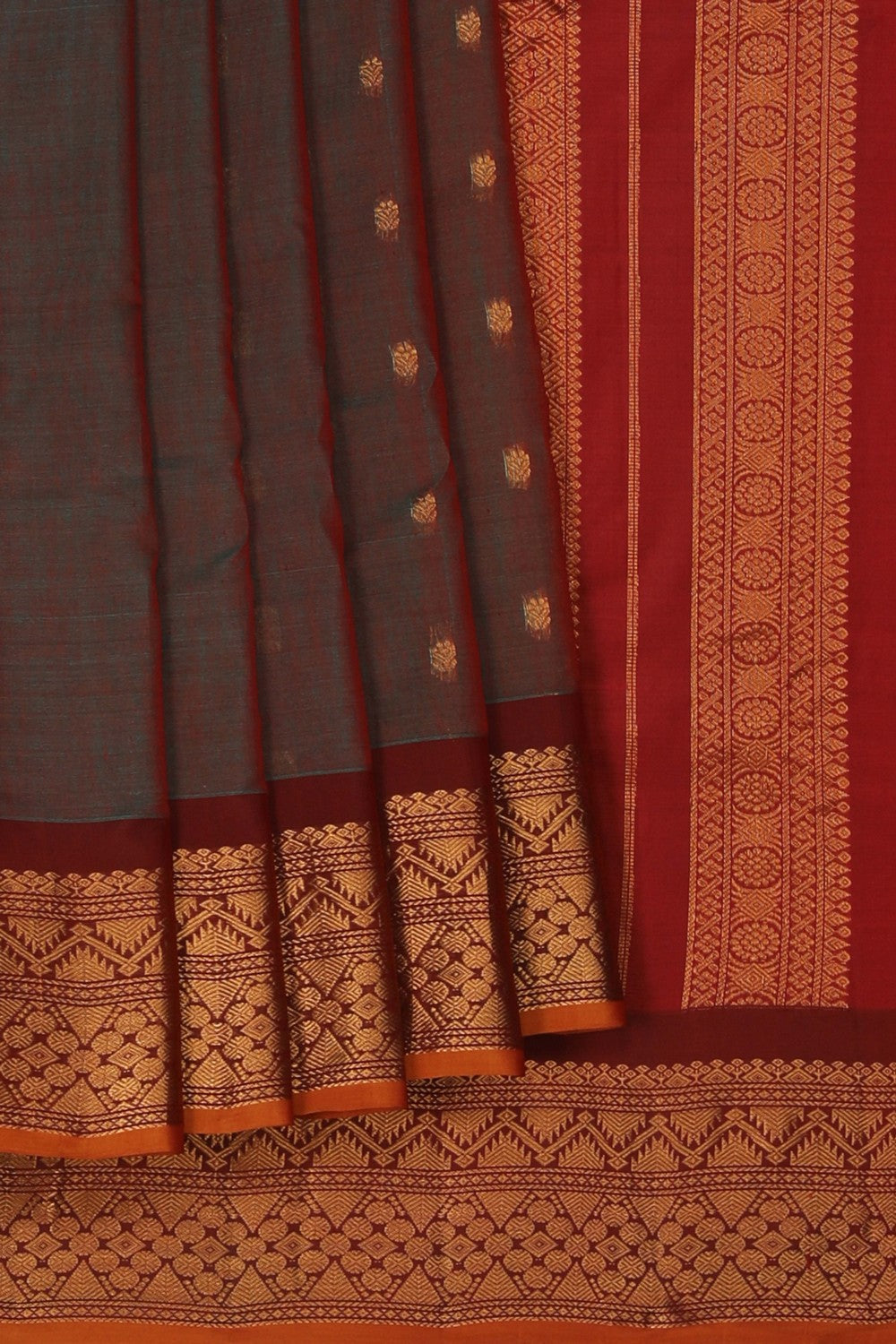 Image of Gadwal Silk Cotton Turquoise Blue Saree