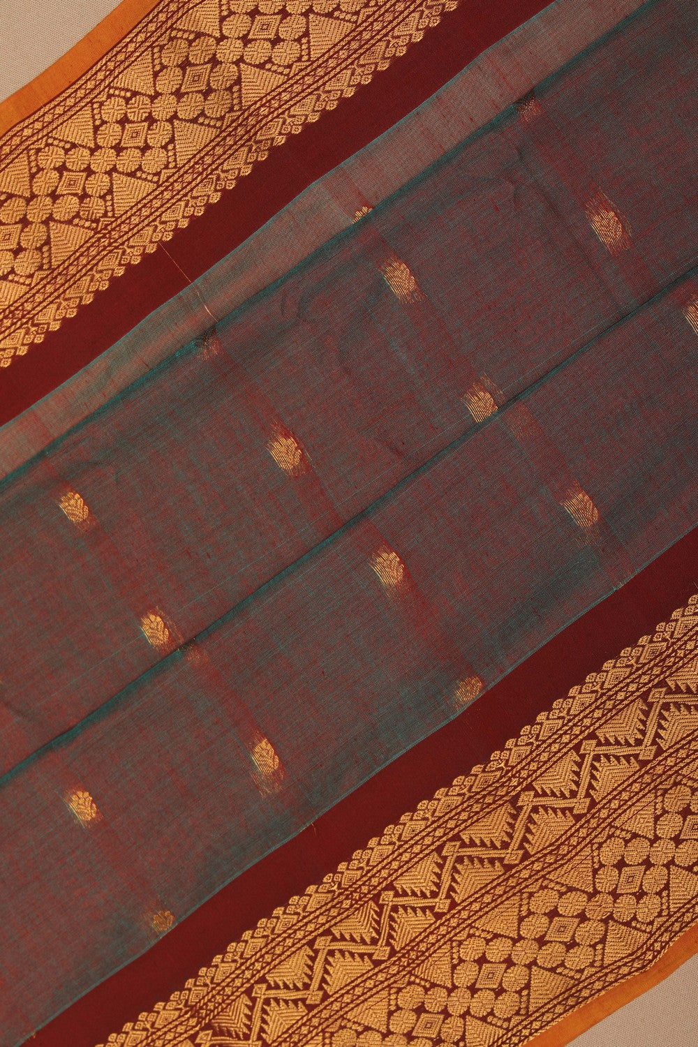 Image of Gadwal Silk Cotton Turquoise Blue Saree