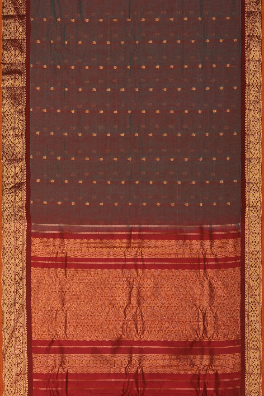 Image of Gadwal Silk Cotton Turquoise Blue Saree