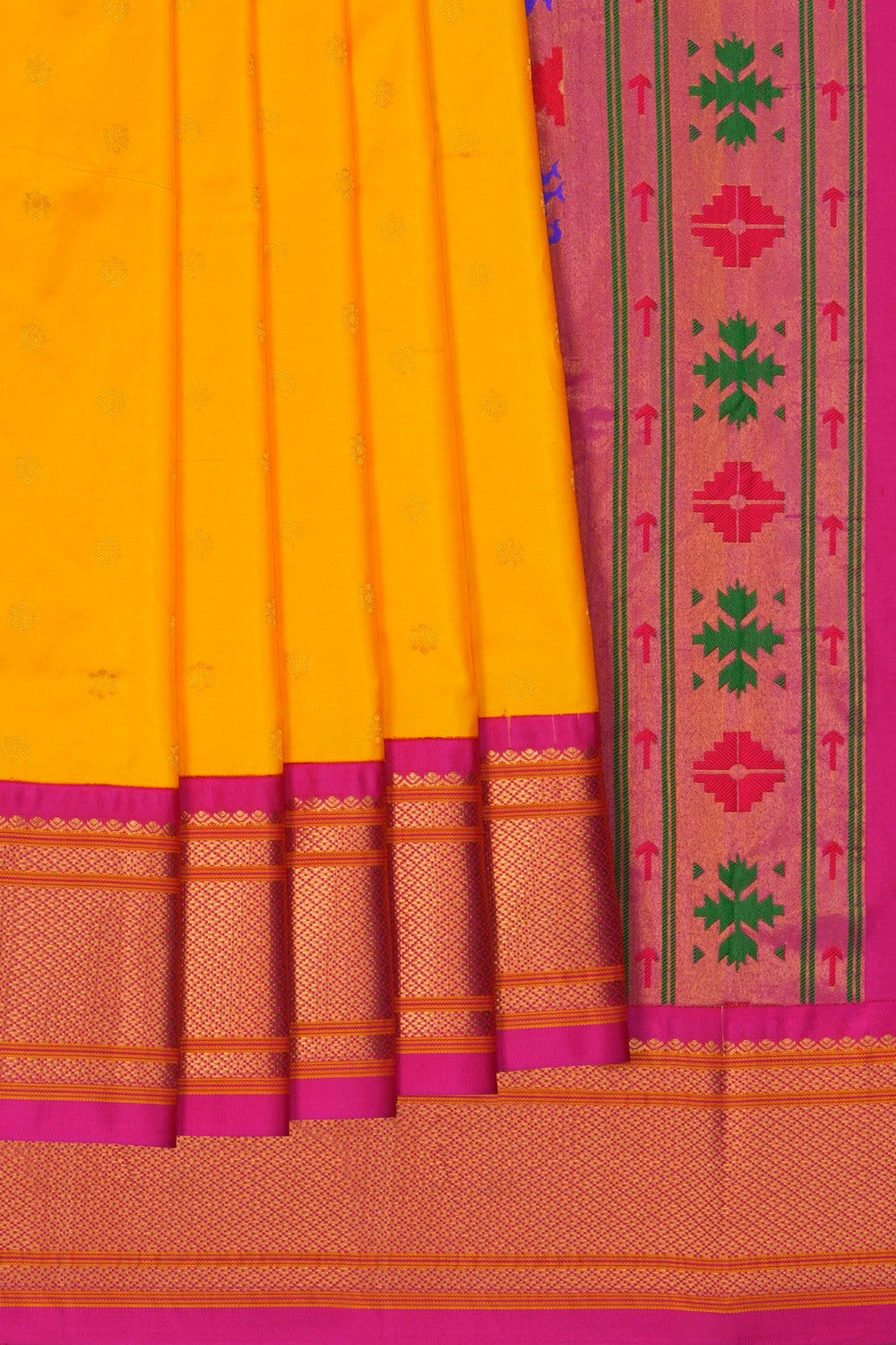 Image of This Paithani-Inspired Gadwal Yellow Saree