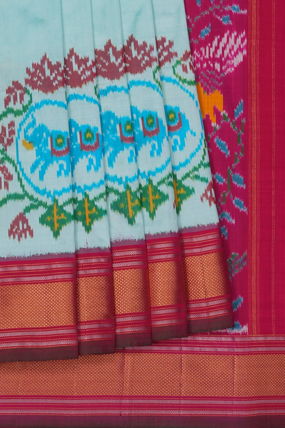 Image of Pochampally Ikat Silk Sea Green Saree