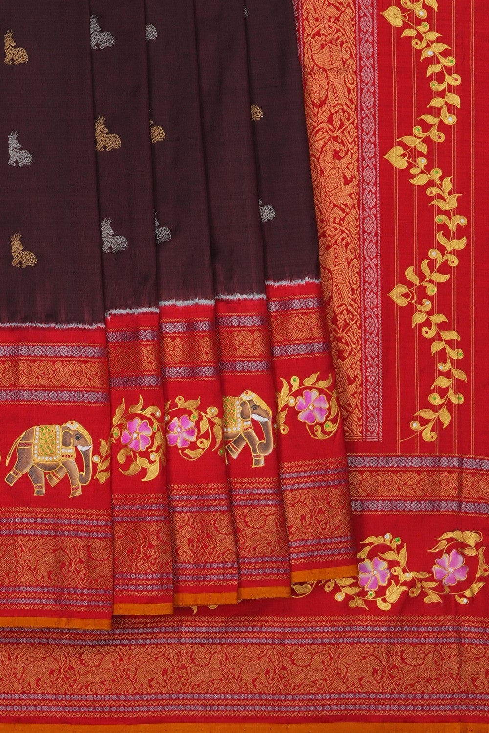 Image of Tanjore-Inspired Pochampally Ikat Silk Saree