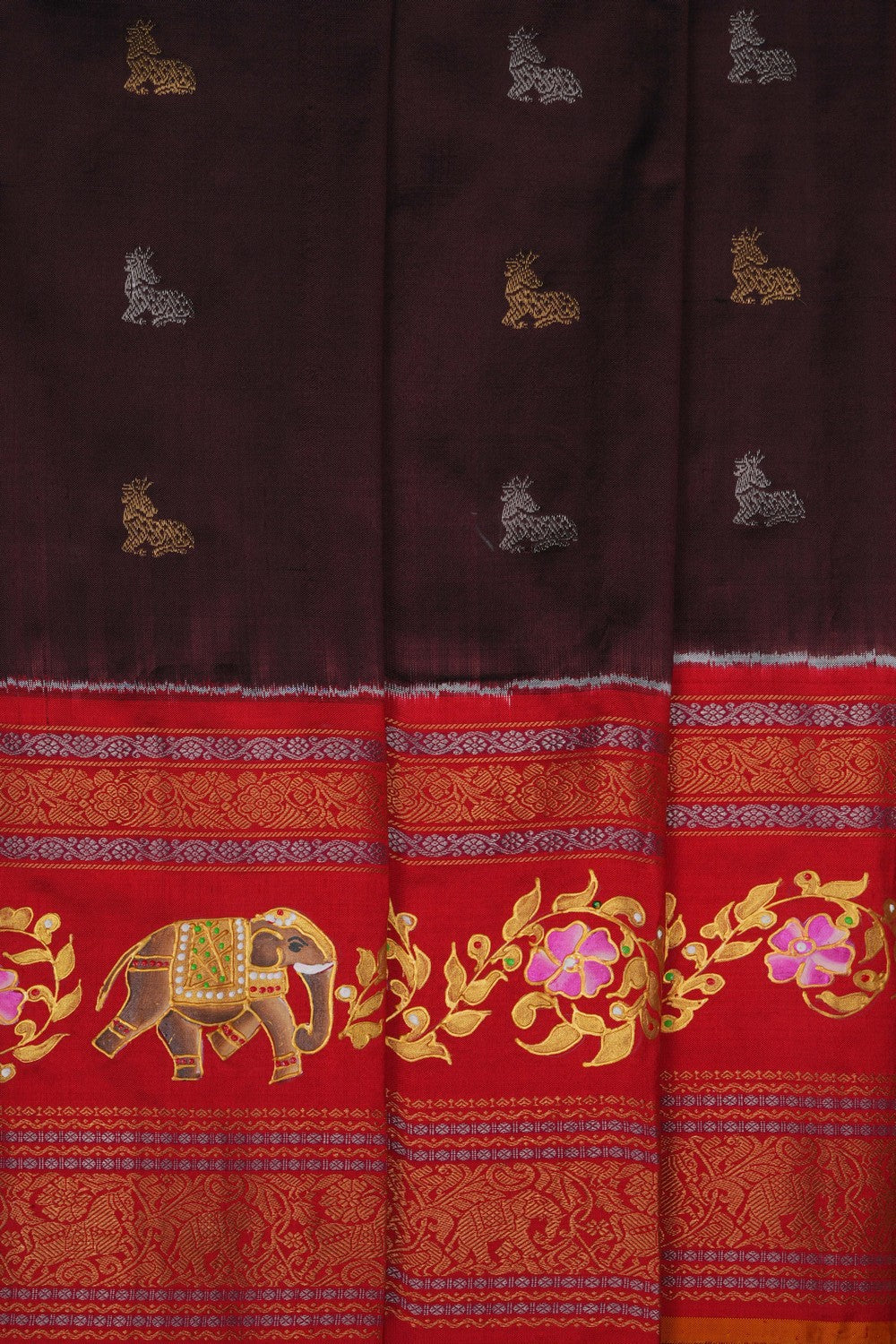 Image of Tanjore-Inspired Pochampally Ikat Silk Saree