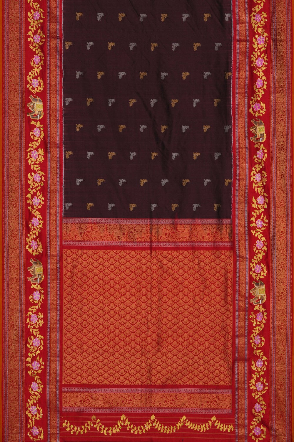 Image of Tanjore-Inspired Pochampally Ikat Silk Saree