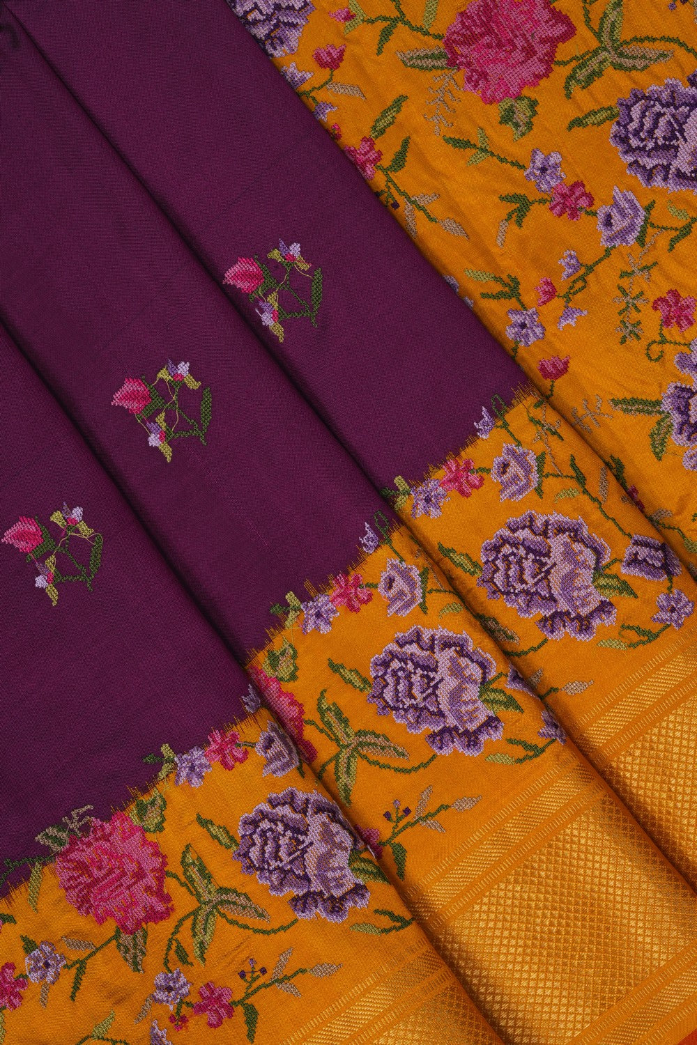 Image of Pochampally Ikat Silk Violet Saree