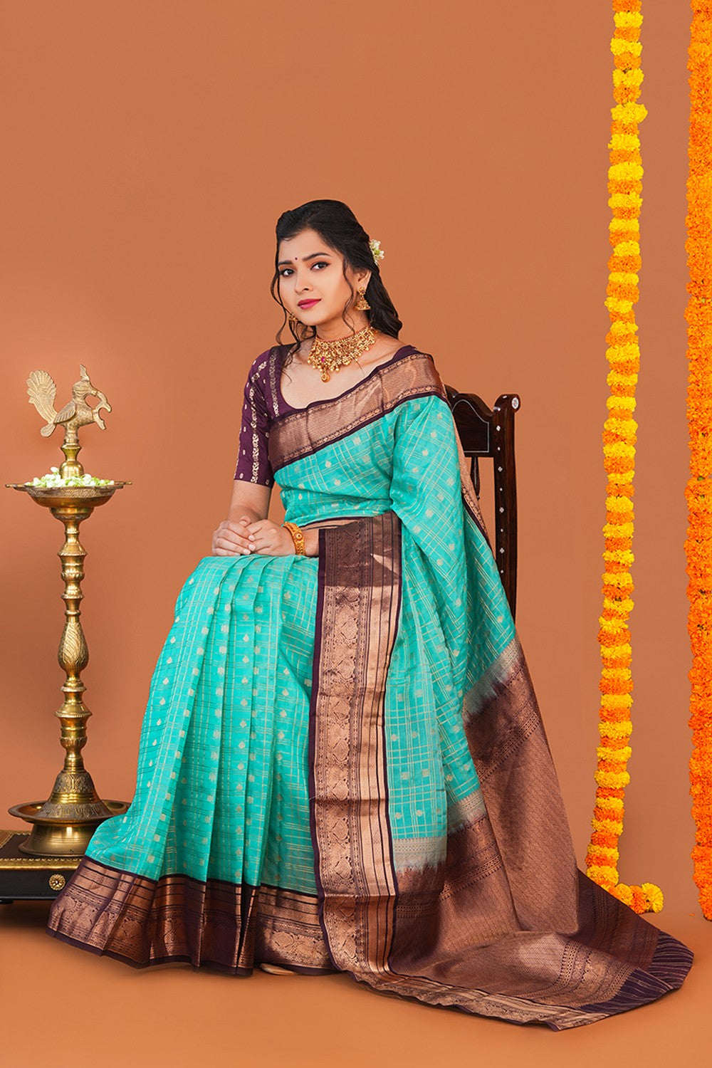 Image of South Silk Sea Green Saree
