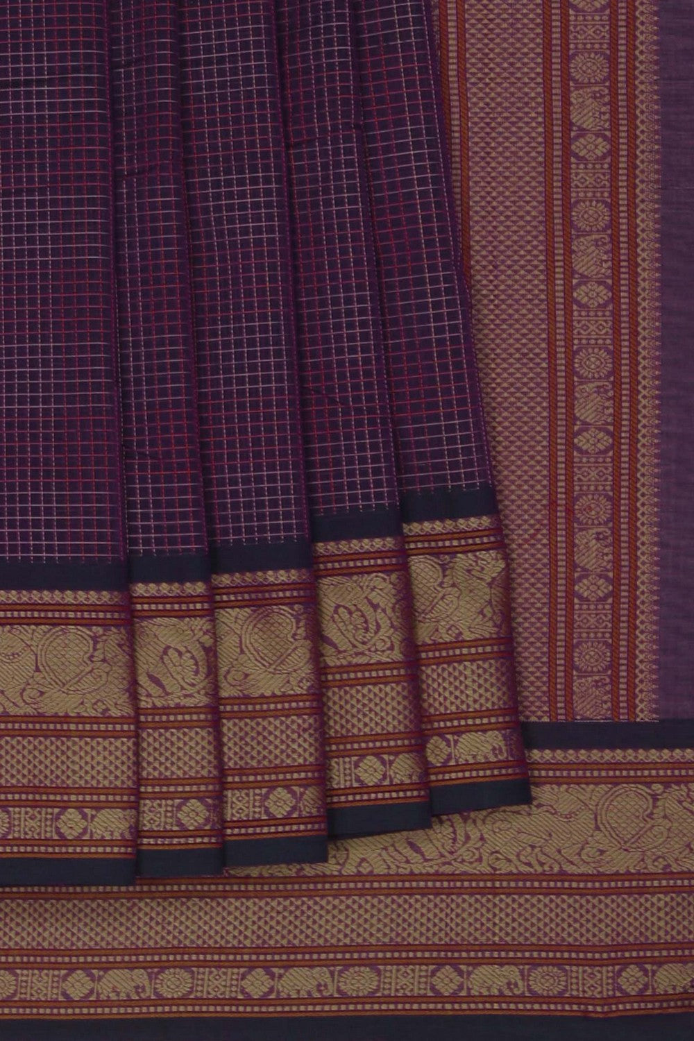 Image of Kanchi Cotton Kattam Purple Saree