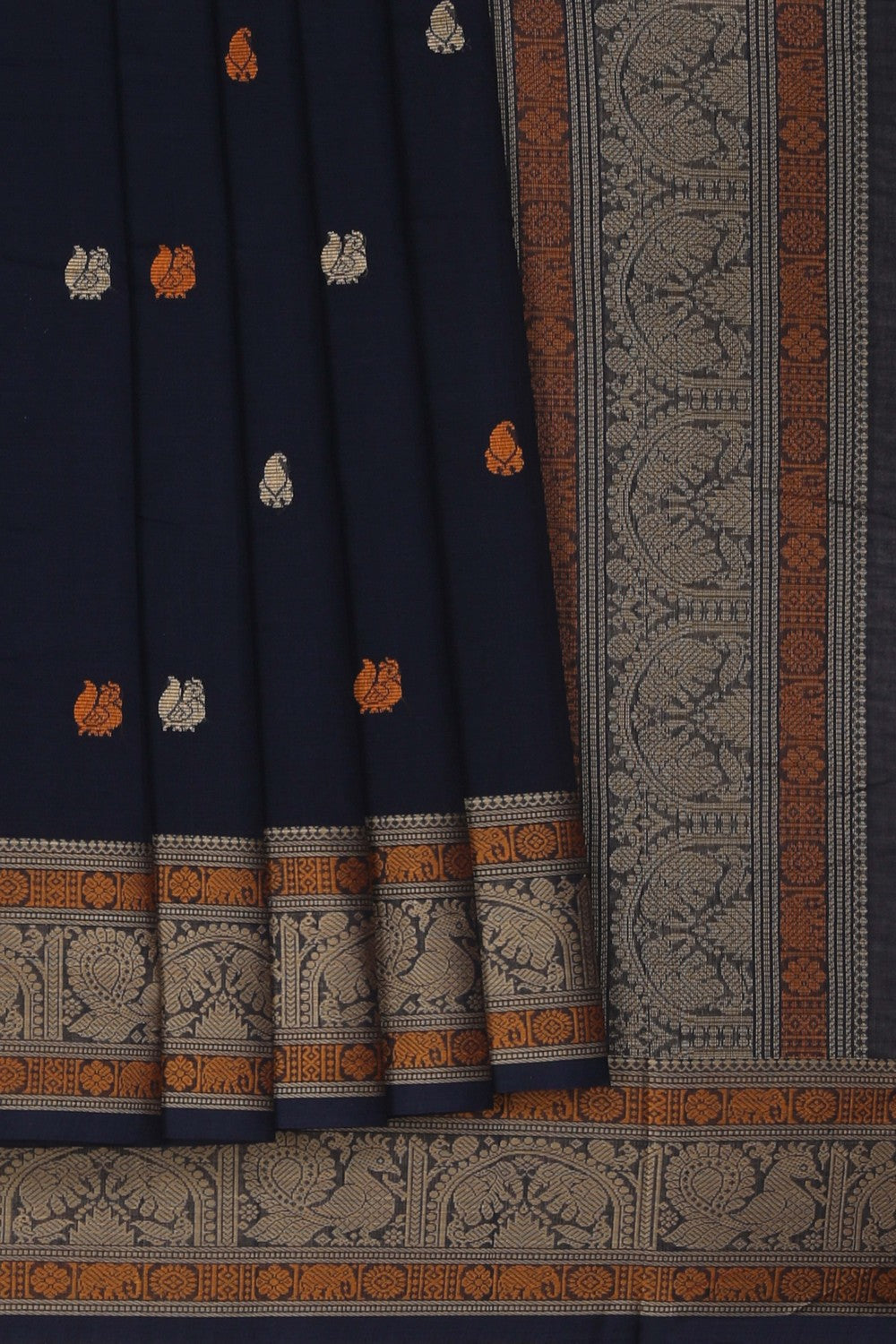 Image of Kanchi Cotton Navy Blue Saree