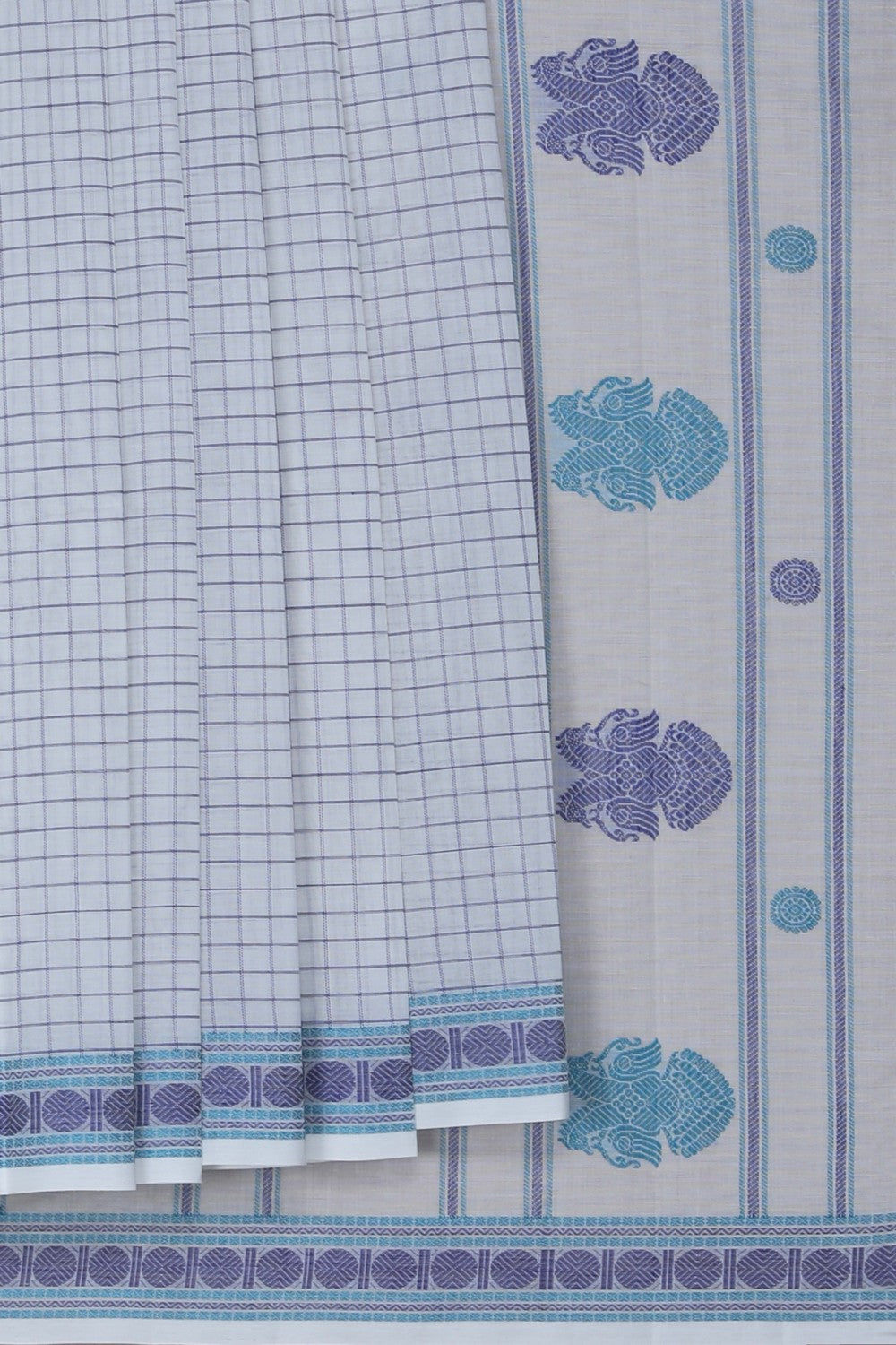 Image of Kanchi Cotton Kattam White Saree