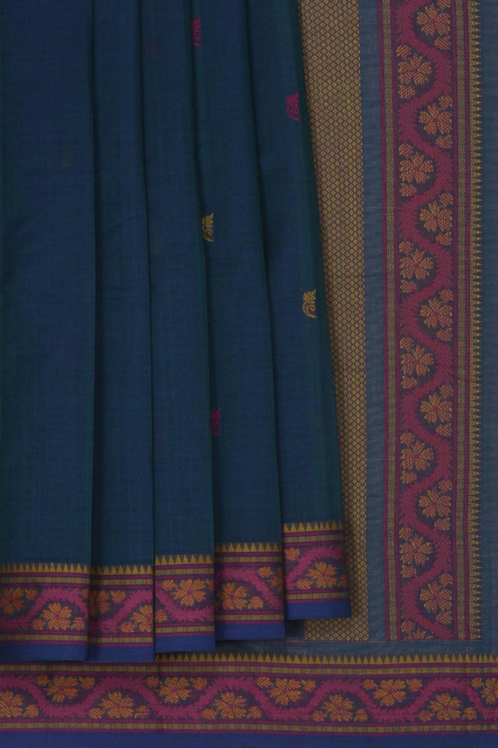 Image of Kanchi Cotton Peacock Blue Saree