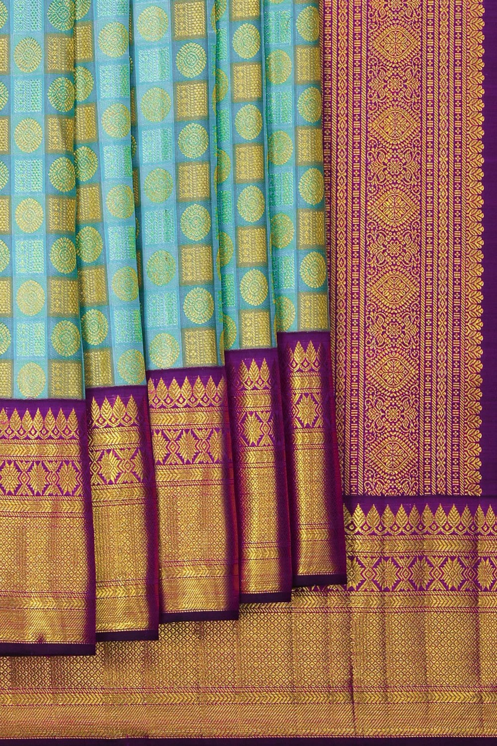Image of Kanjivaram Silk Brocade Turquoise Blue Saree