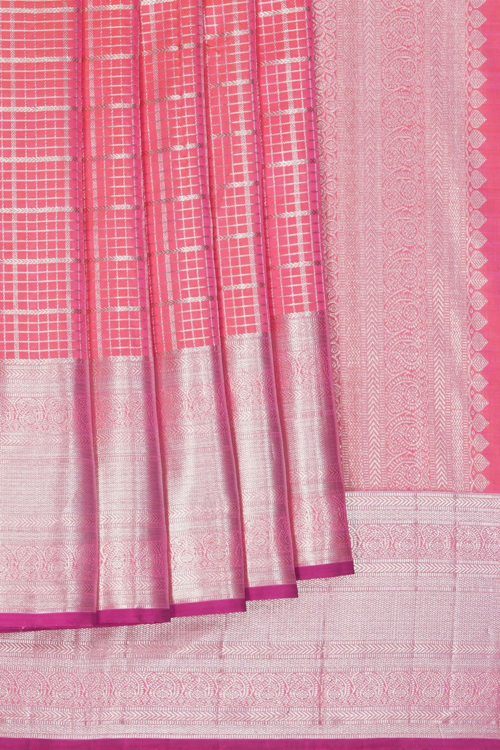 Image of Pink Kanchipuram Silk Kattam Saree