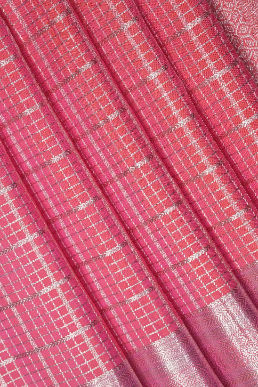 Image of Pink Kanchipuram Silk Kattam Saree