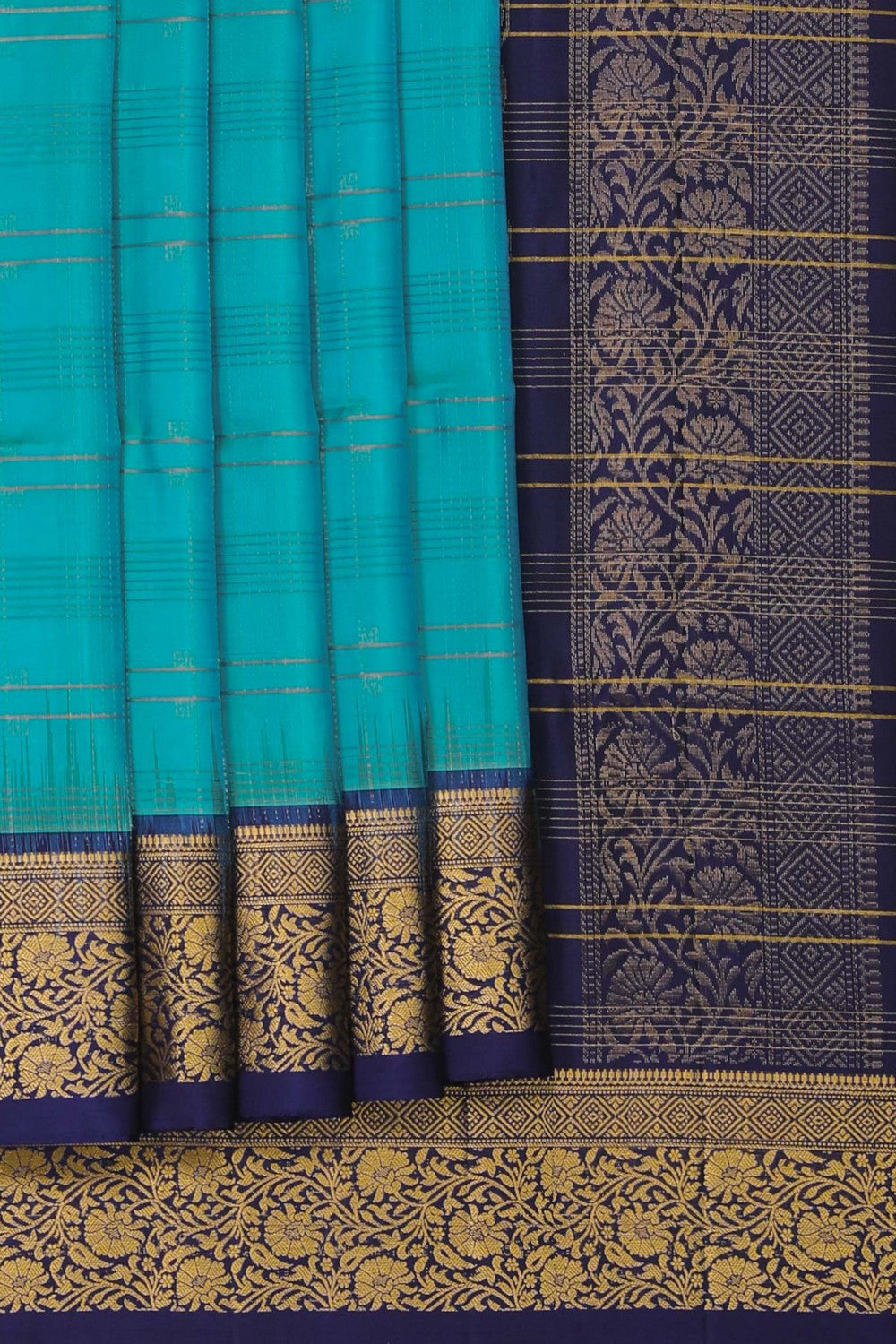 Image of South Silk Turquoise-Green Saree