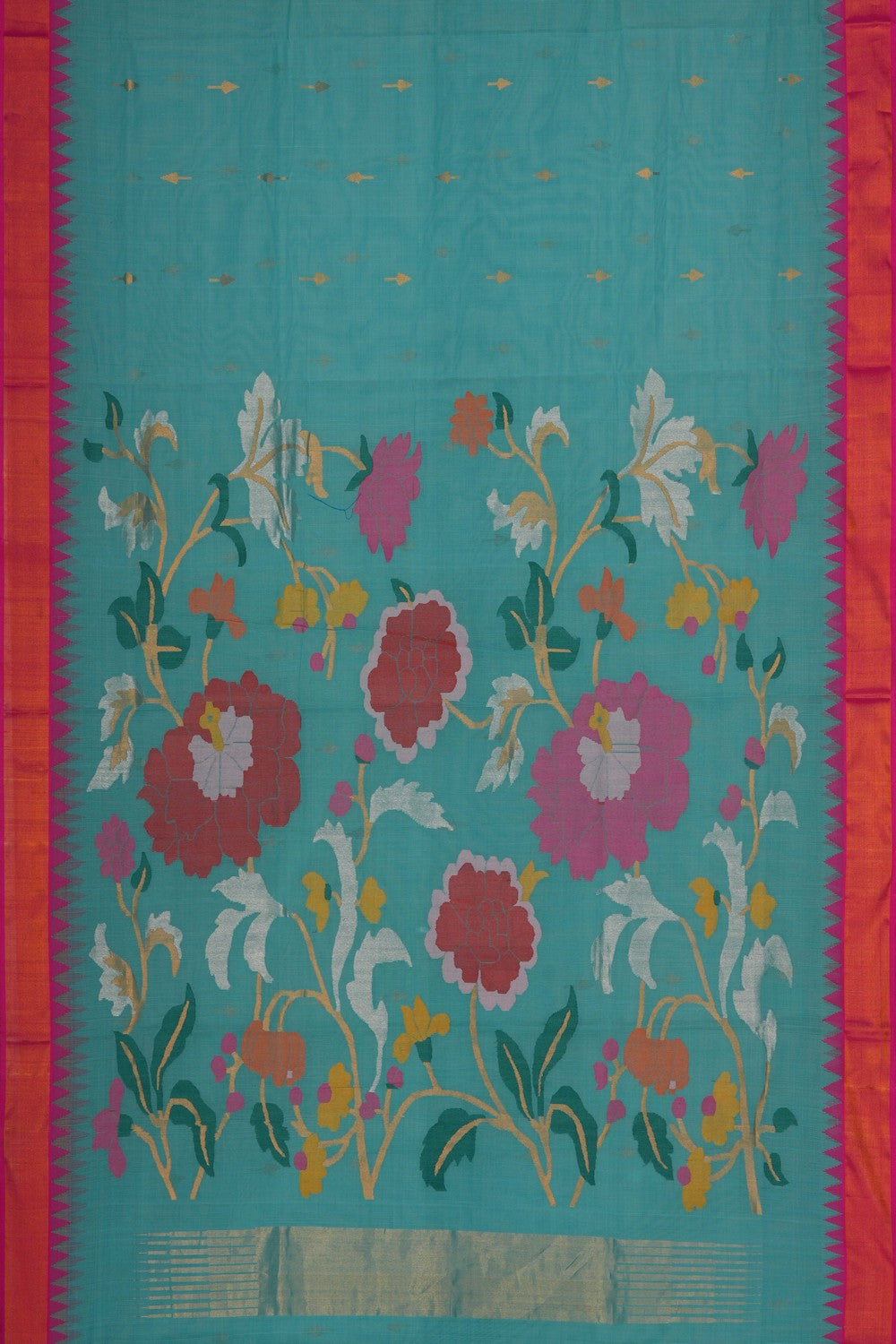 Image of Ponduru Cotton Turquoise Green Saree