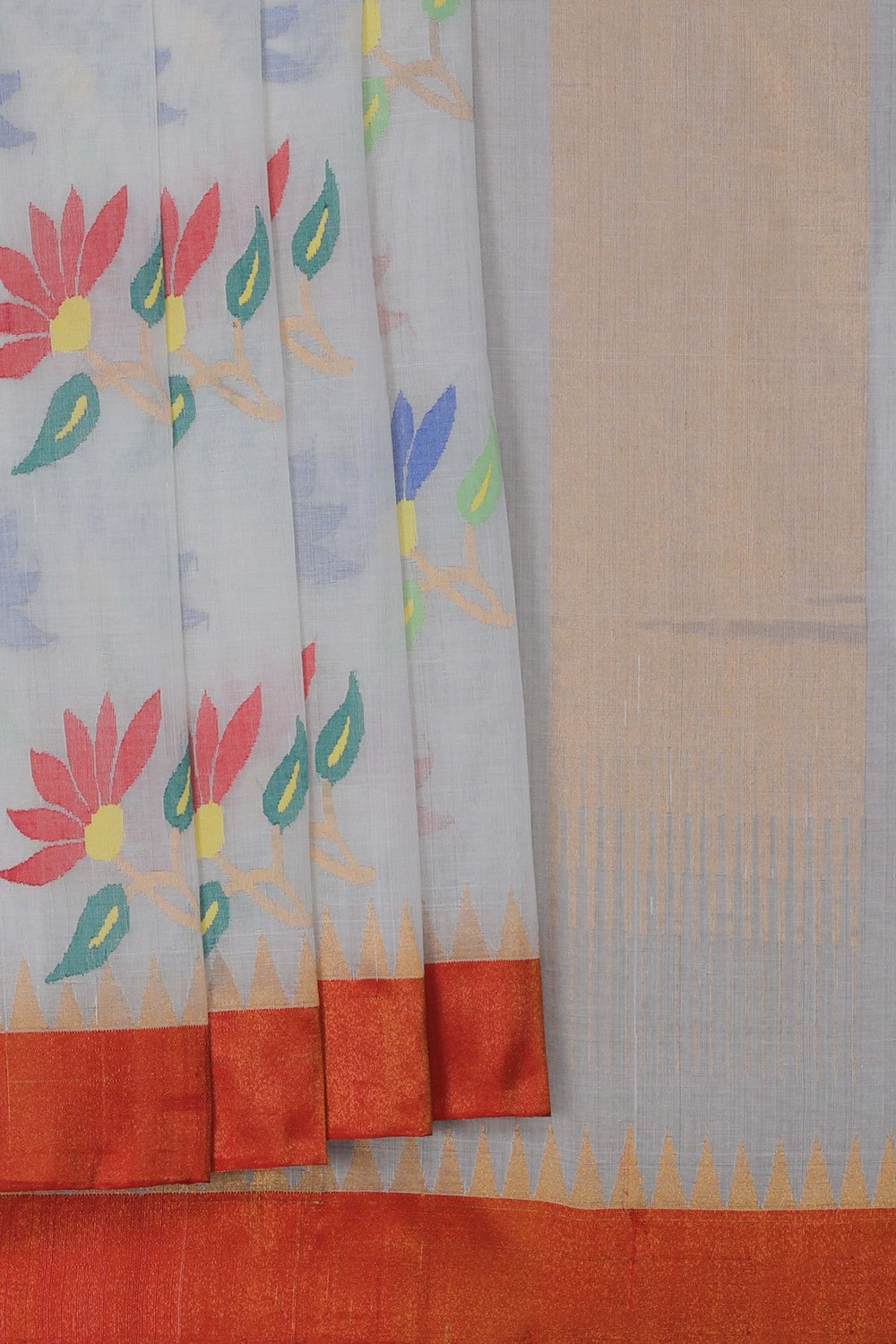 Image of Ponduru Cotton Smoky Blue Saree