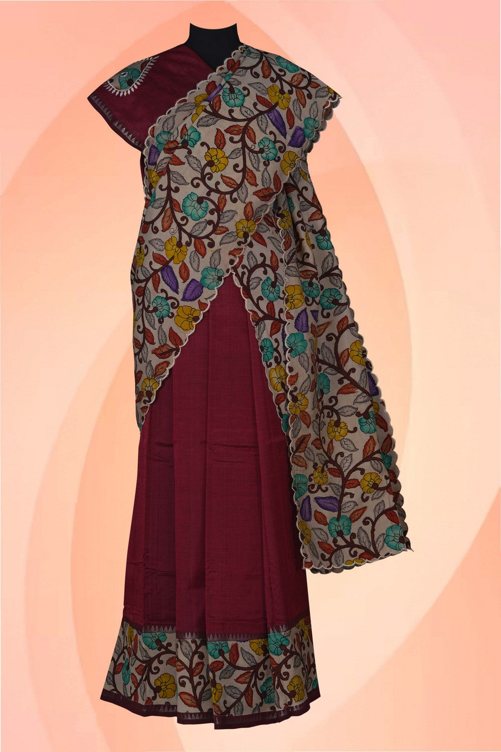 Image of Mangalagiri Silk Pavada Unstitched 3 Pcs Set