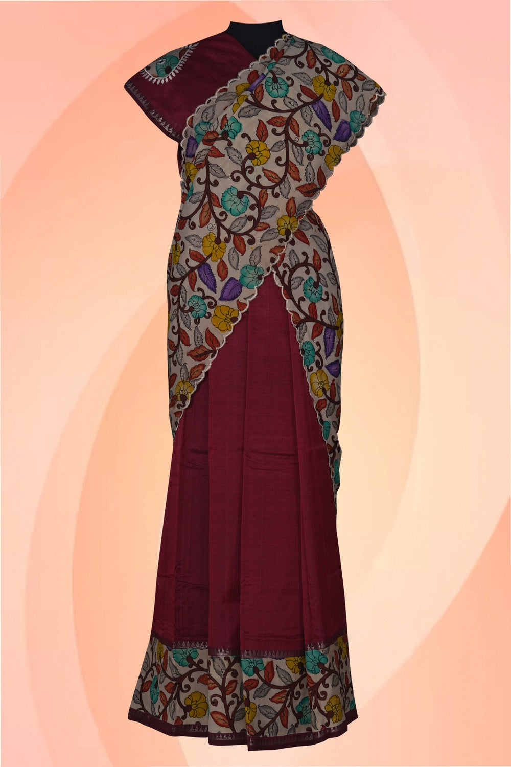 Image of Mangalagiri Silk Pavada Unstitched 3 Pcs Set
