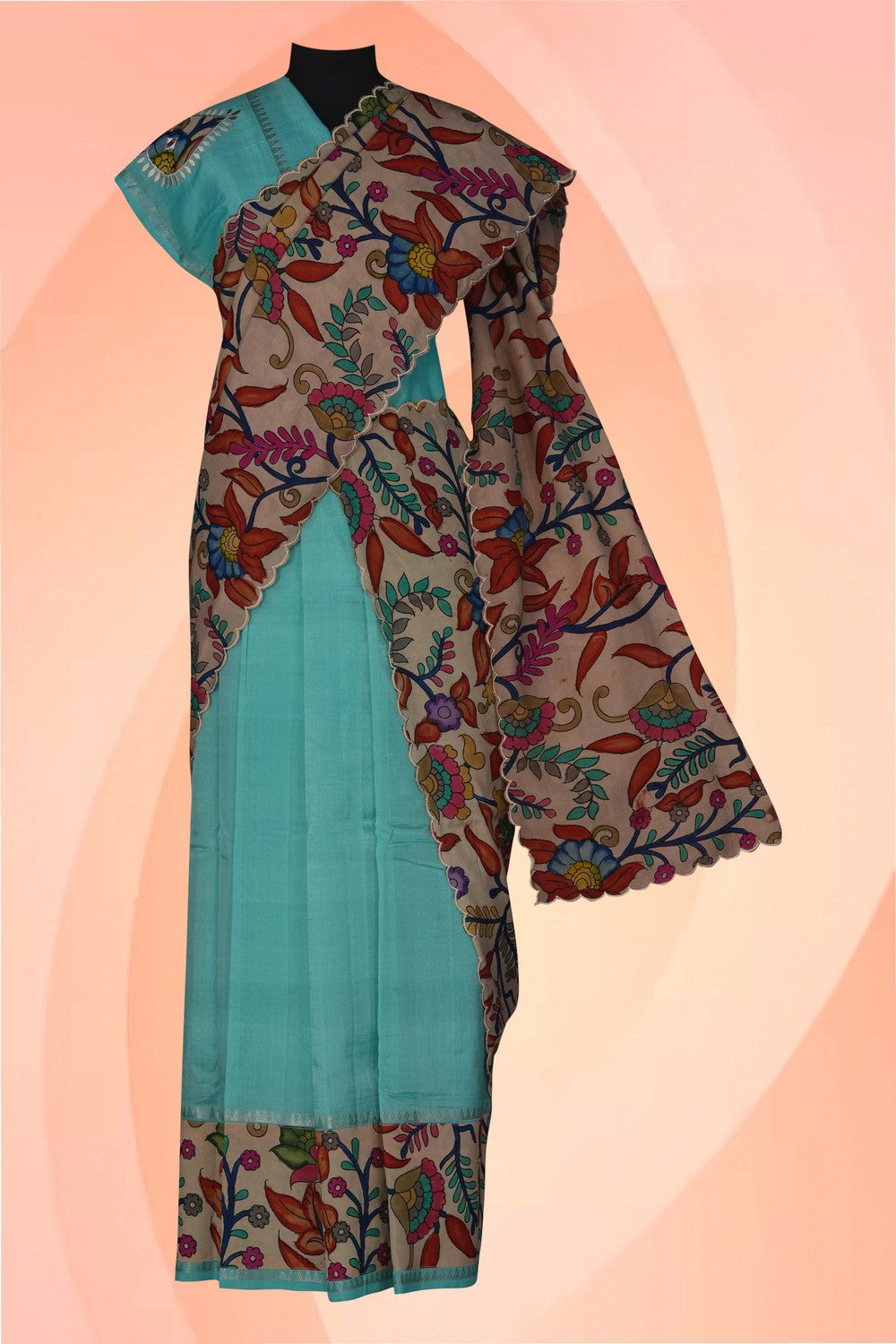 Image of Mangalagiri Silk Pavada Unstitched 3 Pcs Set