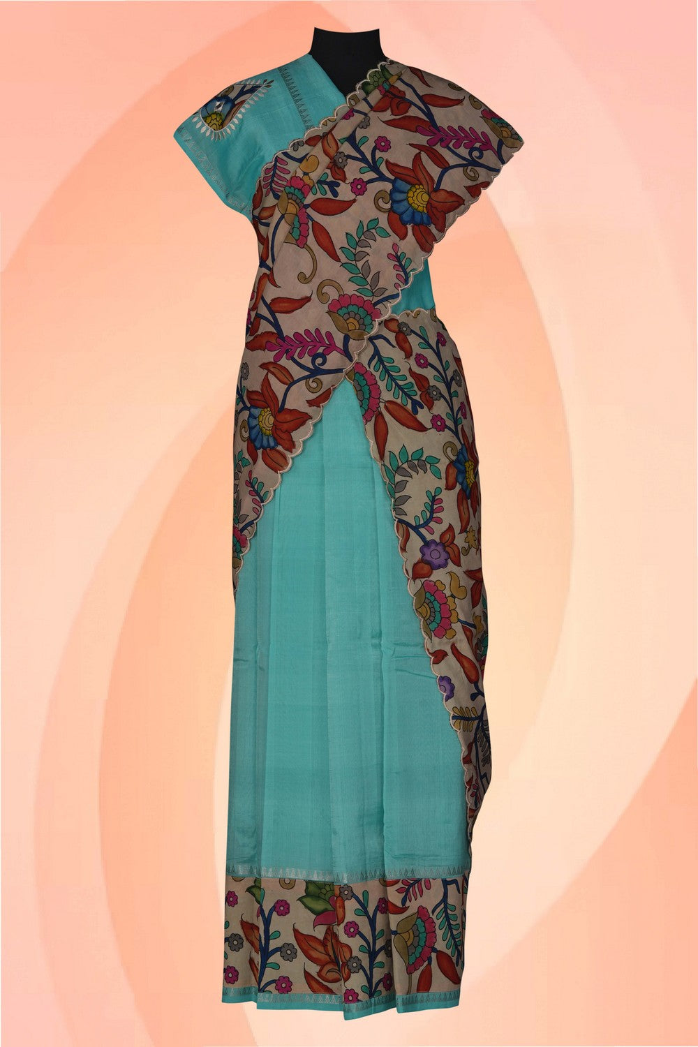 Image of Mangalagiri Silk Pavada Unstitched 3 Pcs Set